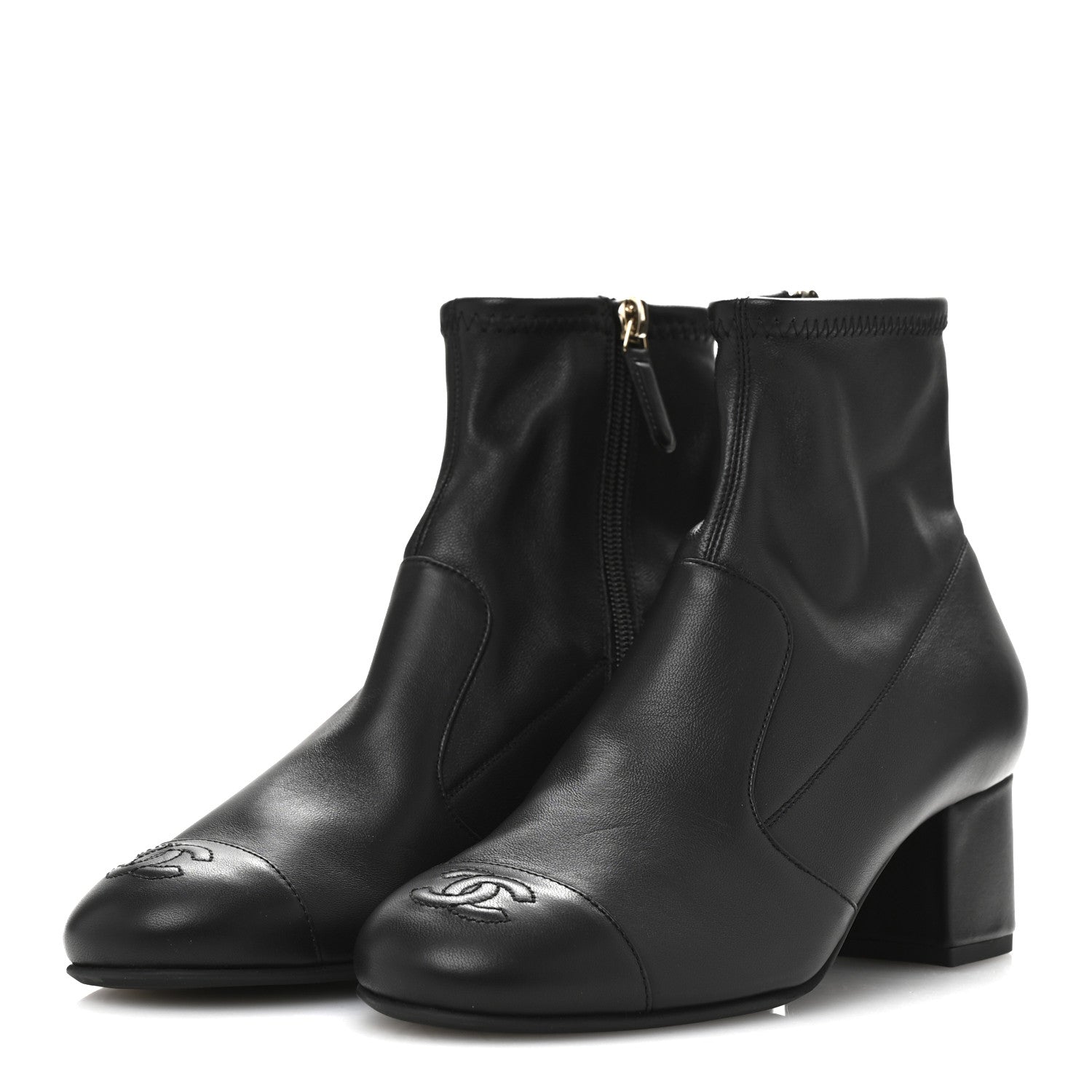 Chanel Stretch Lambskin Cap Toe CC Uniform Short Boots 37.5 Black