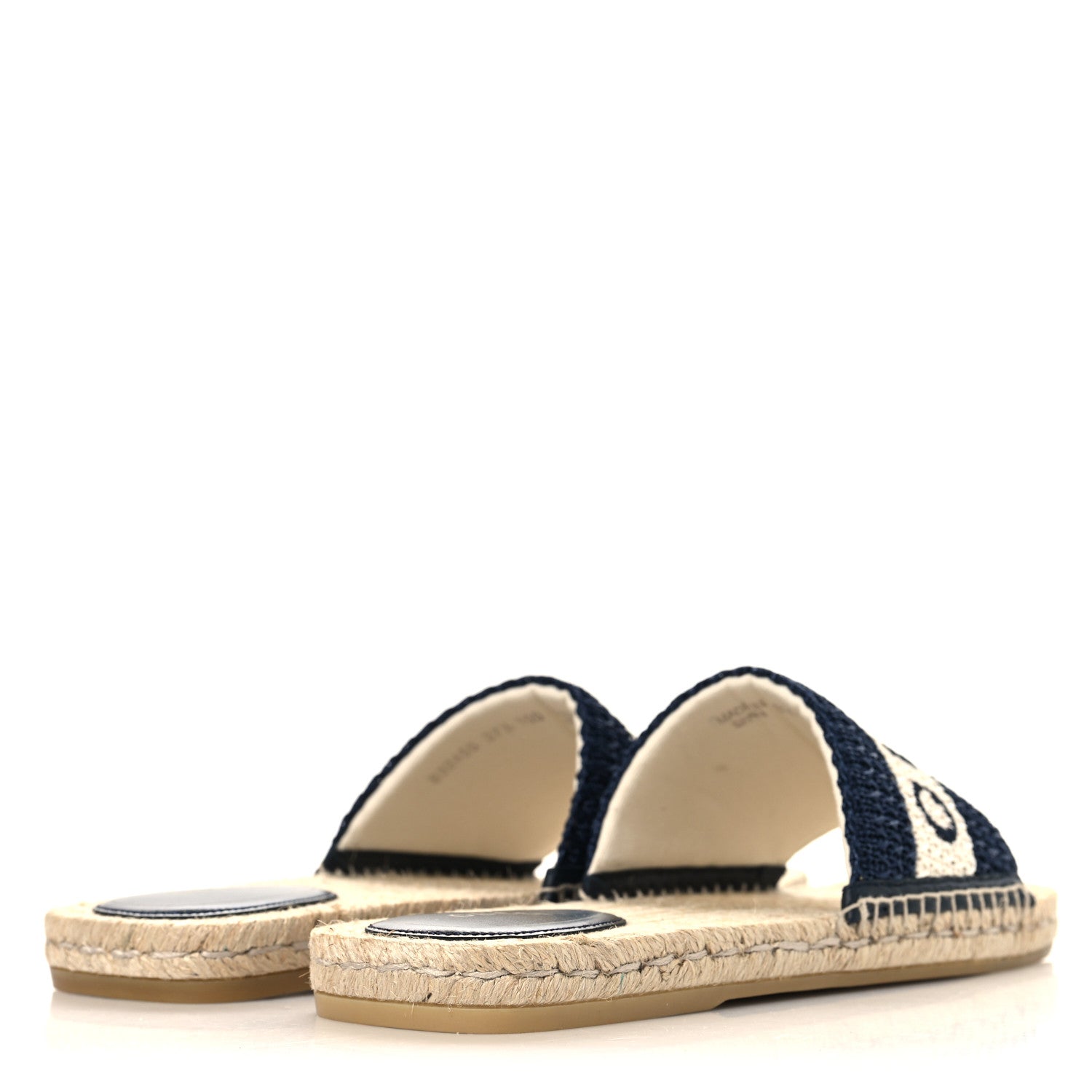 Gucci Macrochet Raffia Logo Flat Slide Espadrille Sandals 37.5 Blue Great White