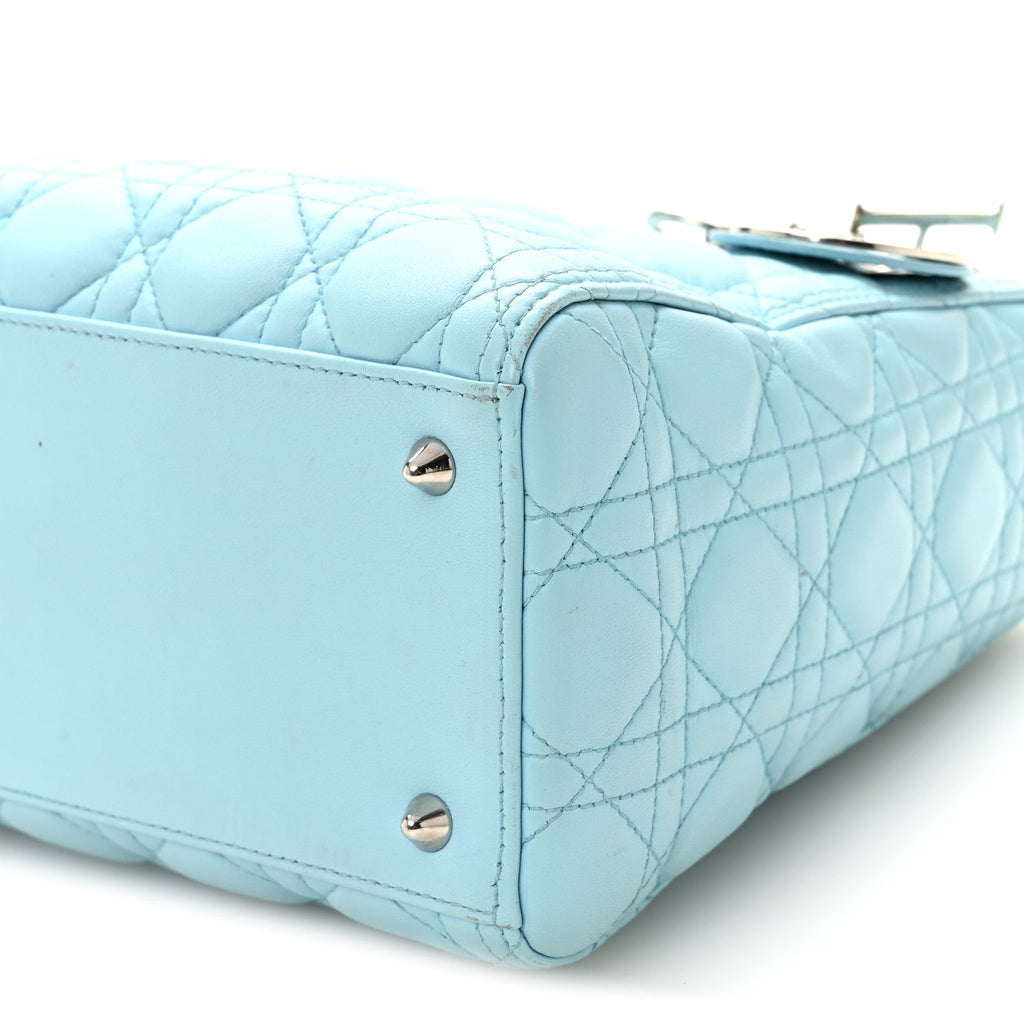 Christian Dior Lambskin Cannage Medium Lady Dior Light Blue