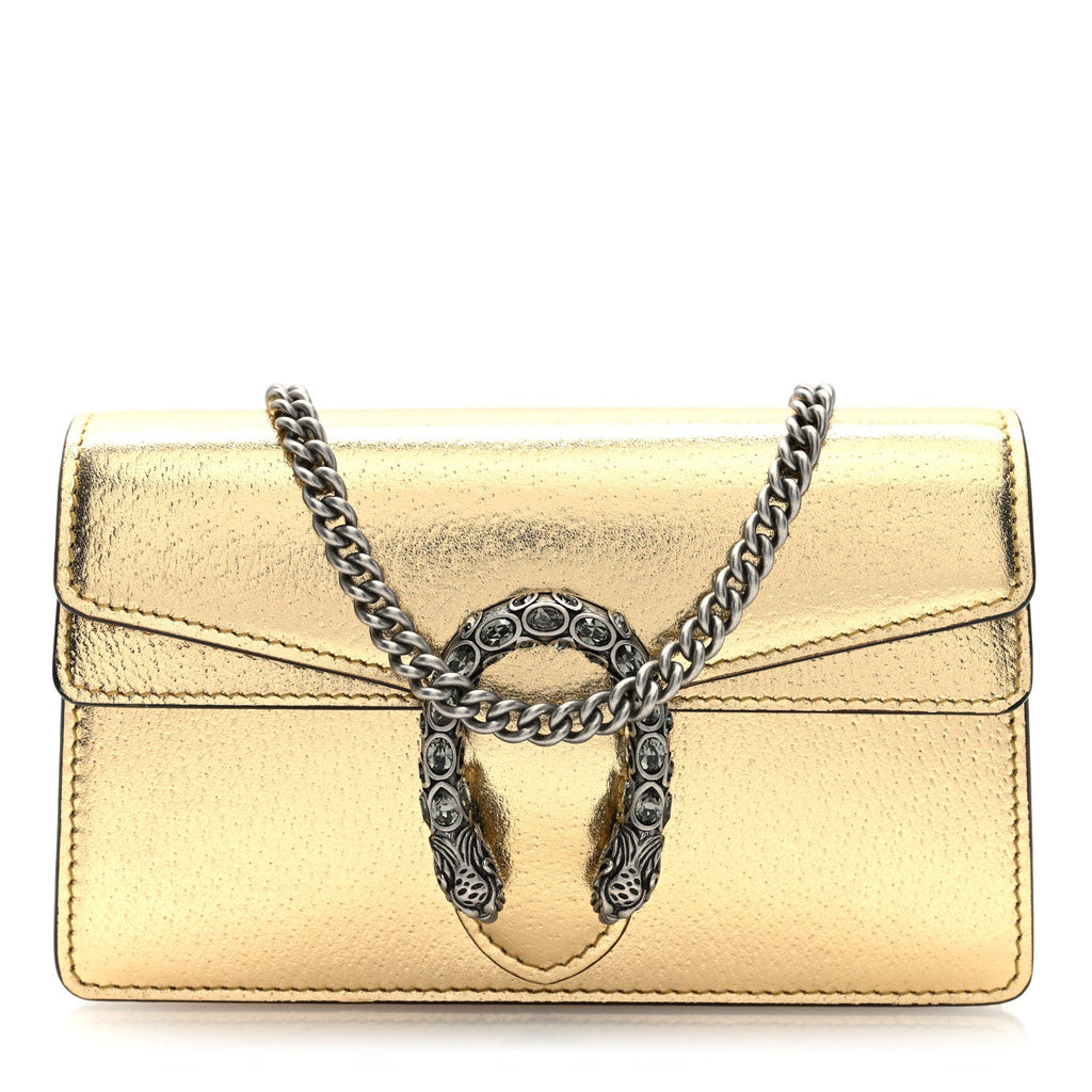 Gucci Metallic Calfskin Super Mini Dionysus Shoulder Bag Gold