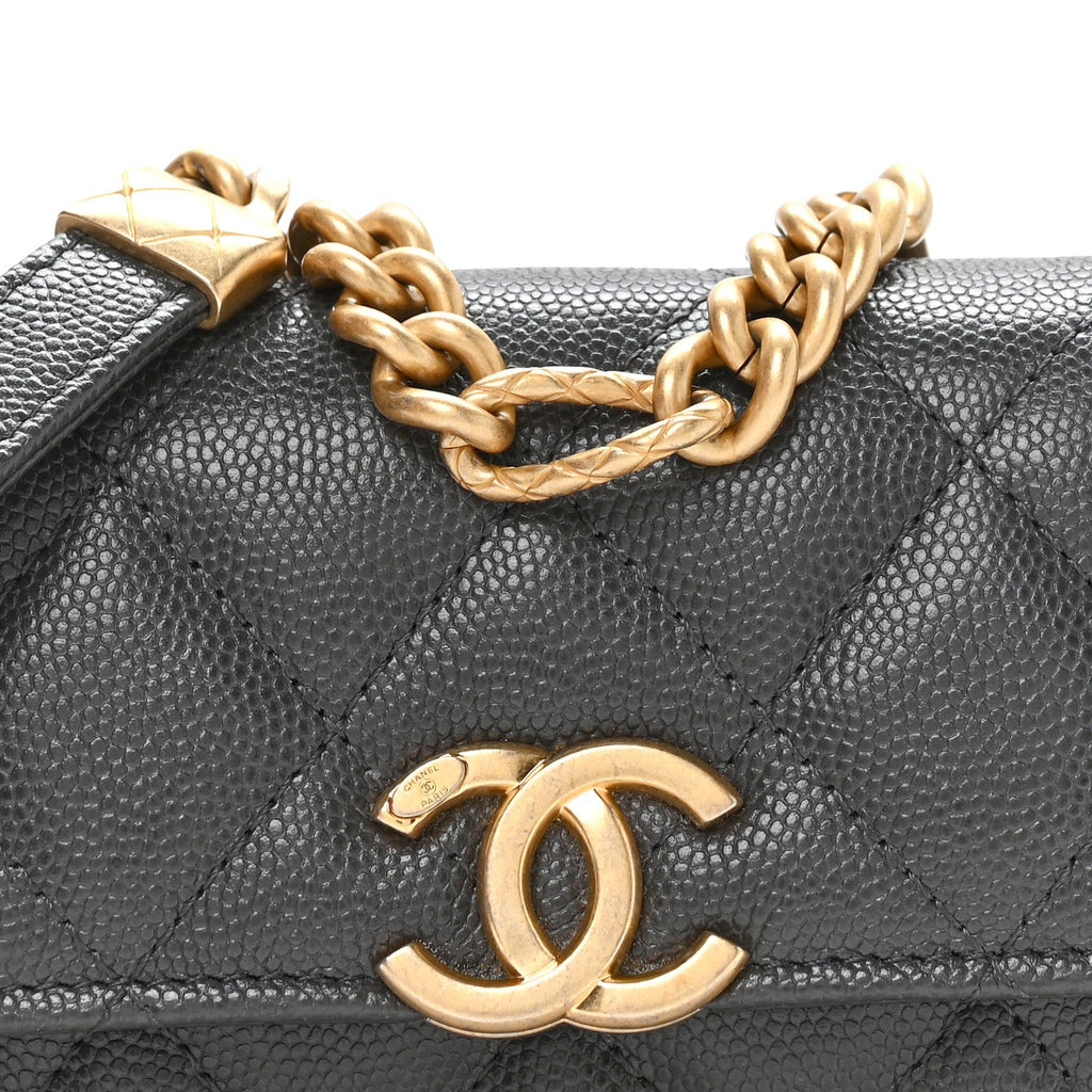 Chanel Caviar Quilted Bracelet On Chain Clutch Grey