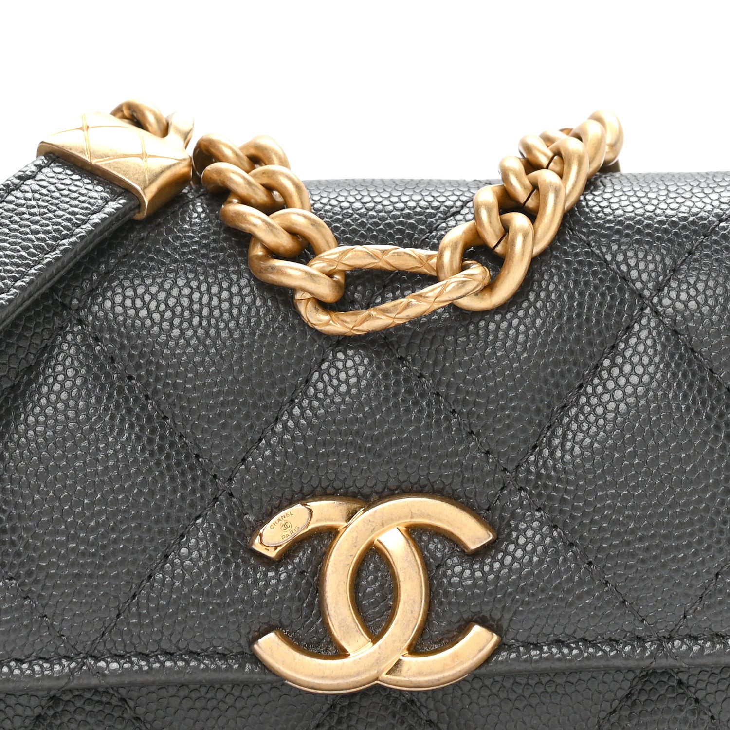 Chanel Caviar Quilted Bracelet On Chain Clutch Grey