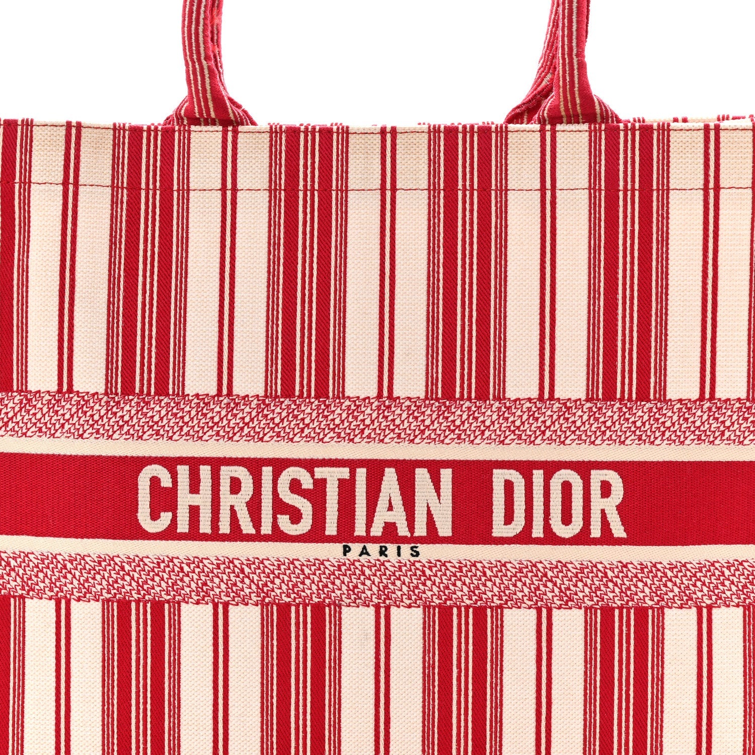 Christian Dior Canvas Embroidered Mykonos Large Striped Book Tote Red