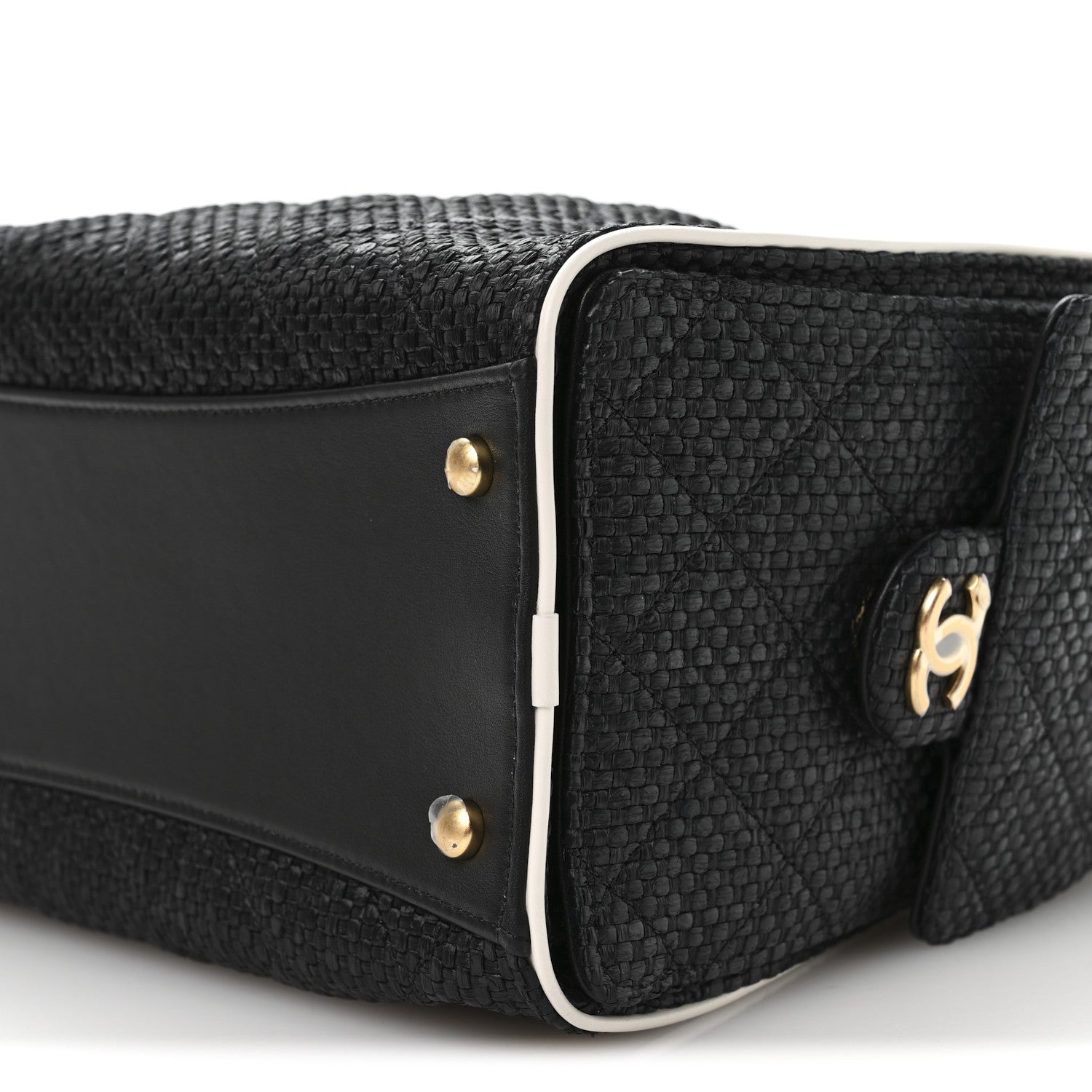 Chanel Braided Raffia Calfskin Small Chanel 25 Handbag Black White