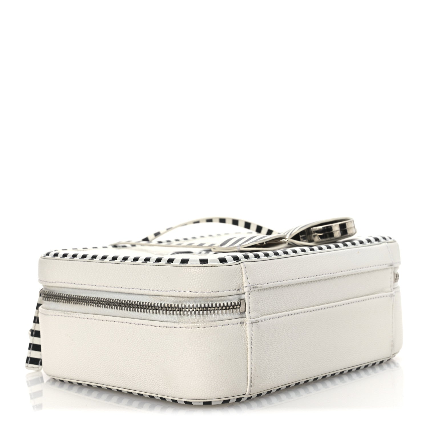 Chanel Caviar Quilted Striped Medium CC Filigree Vanity Case White Black