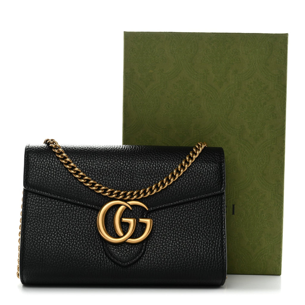 Gucci Calfskin GG Marmont Chain Wallet Black
