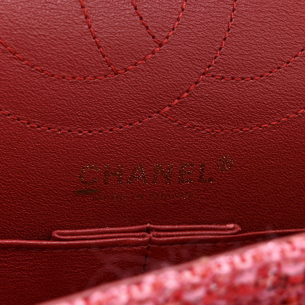 Chanel Tweed Quilted 2.55 Reissue 225 Flap  Red Pink Multicolor
