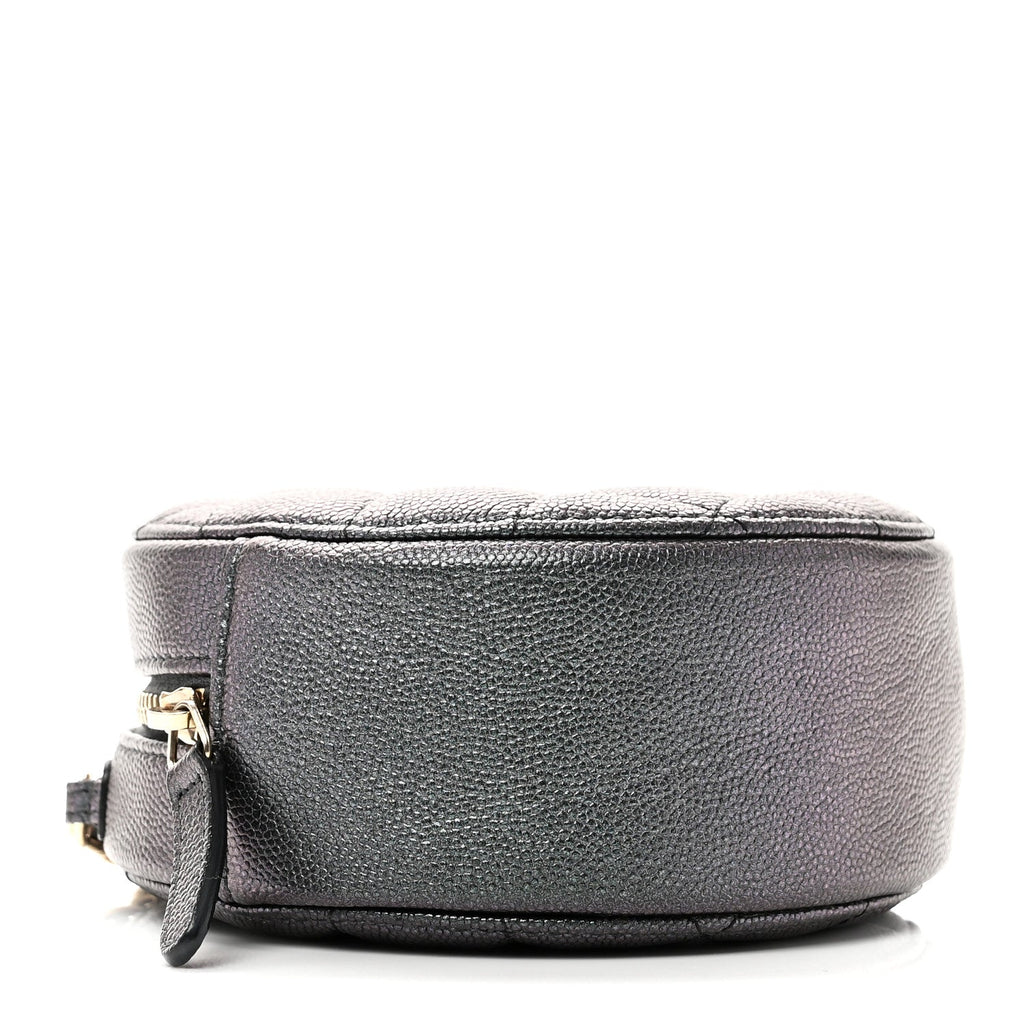 Chanel Iridescent Caviar Quilted Round Clutch With Chain Black