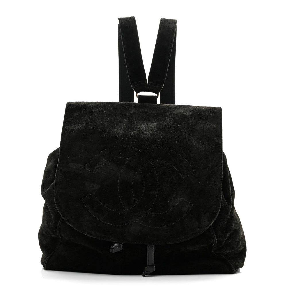 Chanel Suede CC Drawstring Backpack Black