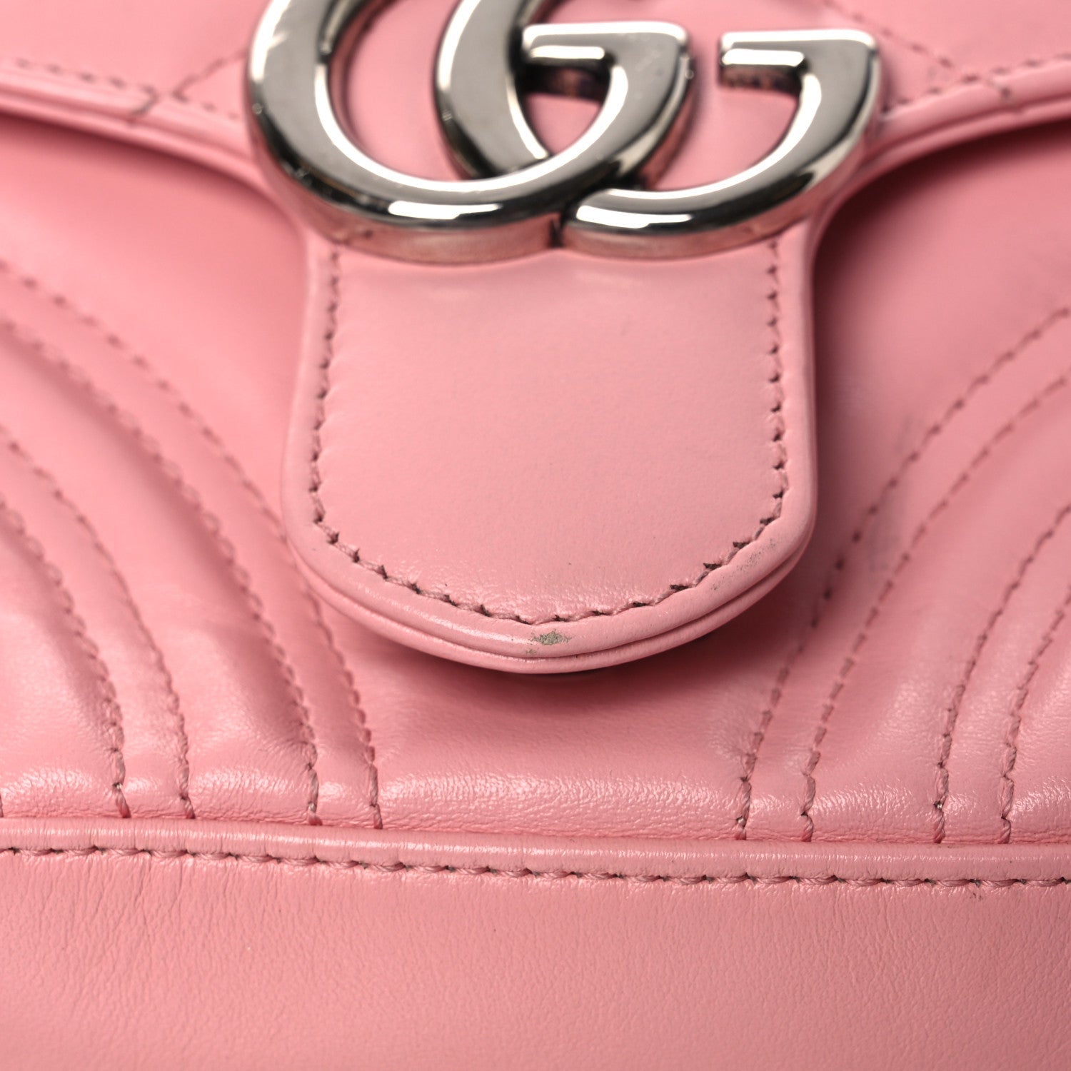 Gucci Calfskin Matelasse Mini GG Marmont Top Handle Shoulder Bag Wild Rose