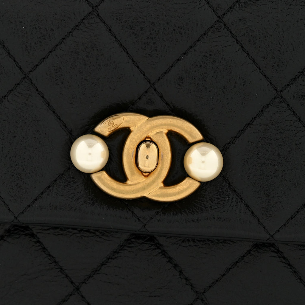 Chanel Glazed Calfskin Quilted Mini Pearl Side Flap Black