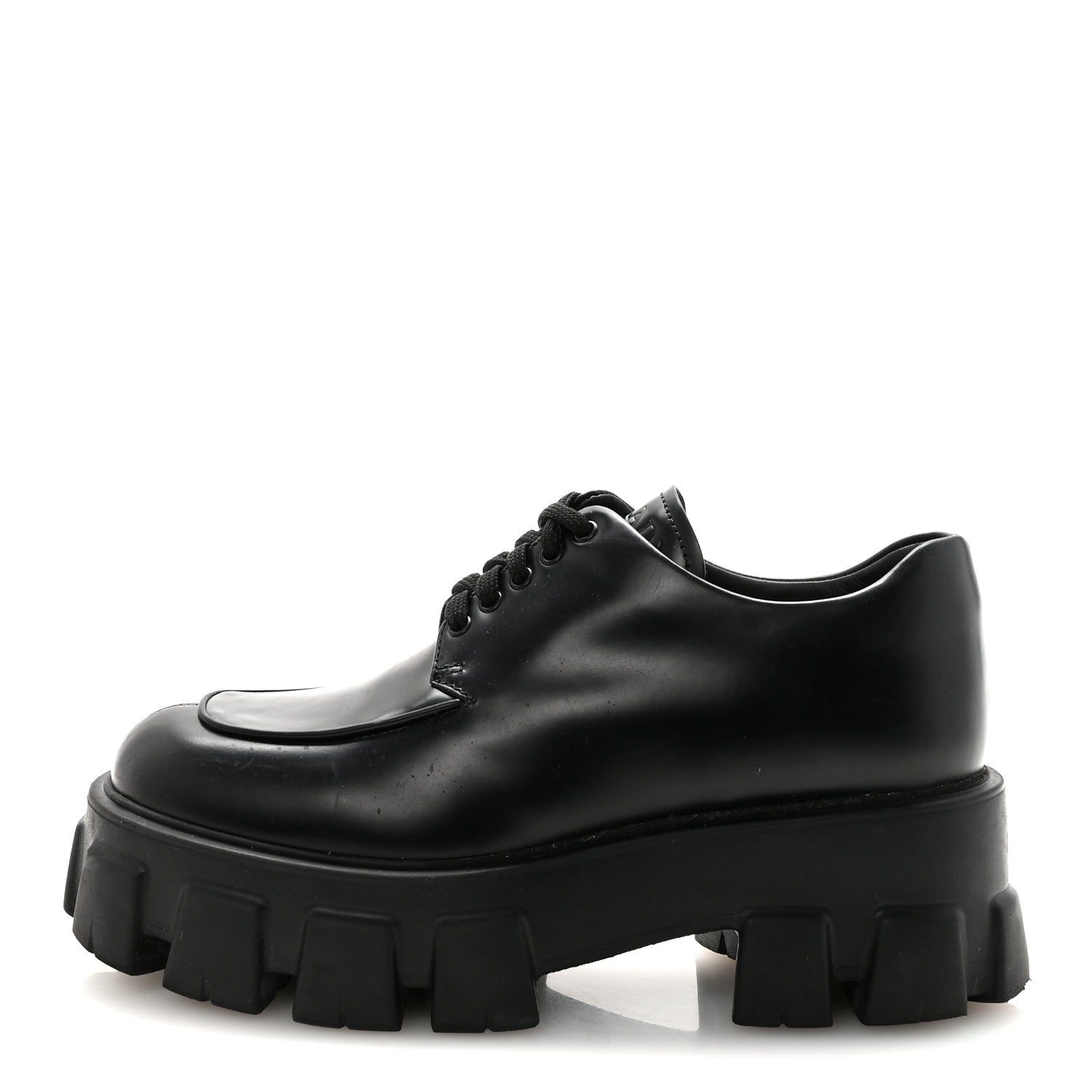 Prada Spazzolato Rois Monolith 55mm Derby Loafers 38 Black