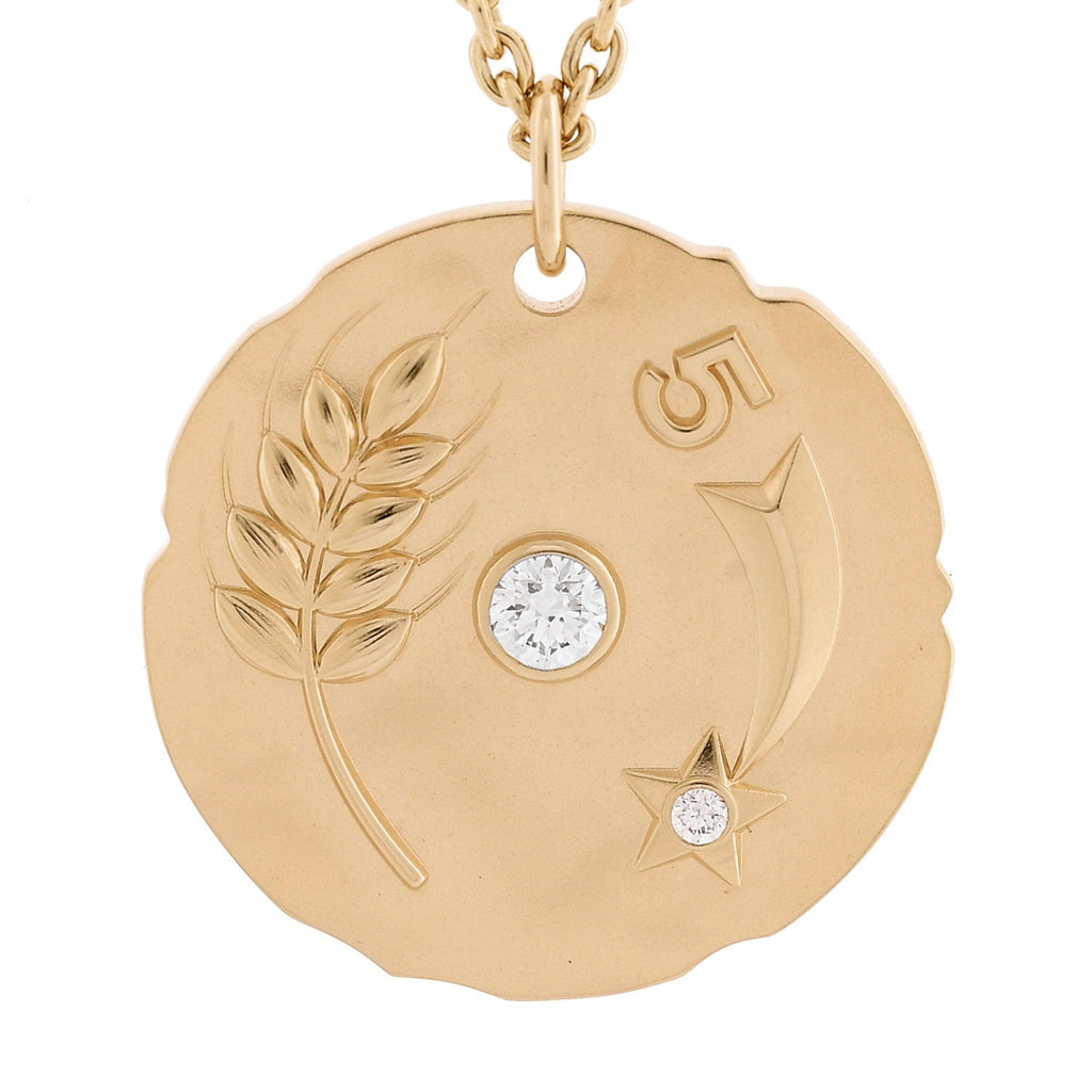 18K Yellow Gold Diamond Talismans Medal Pendant Necklace