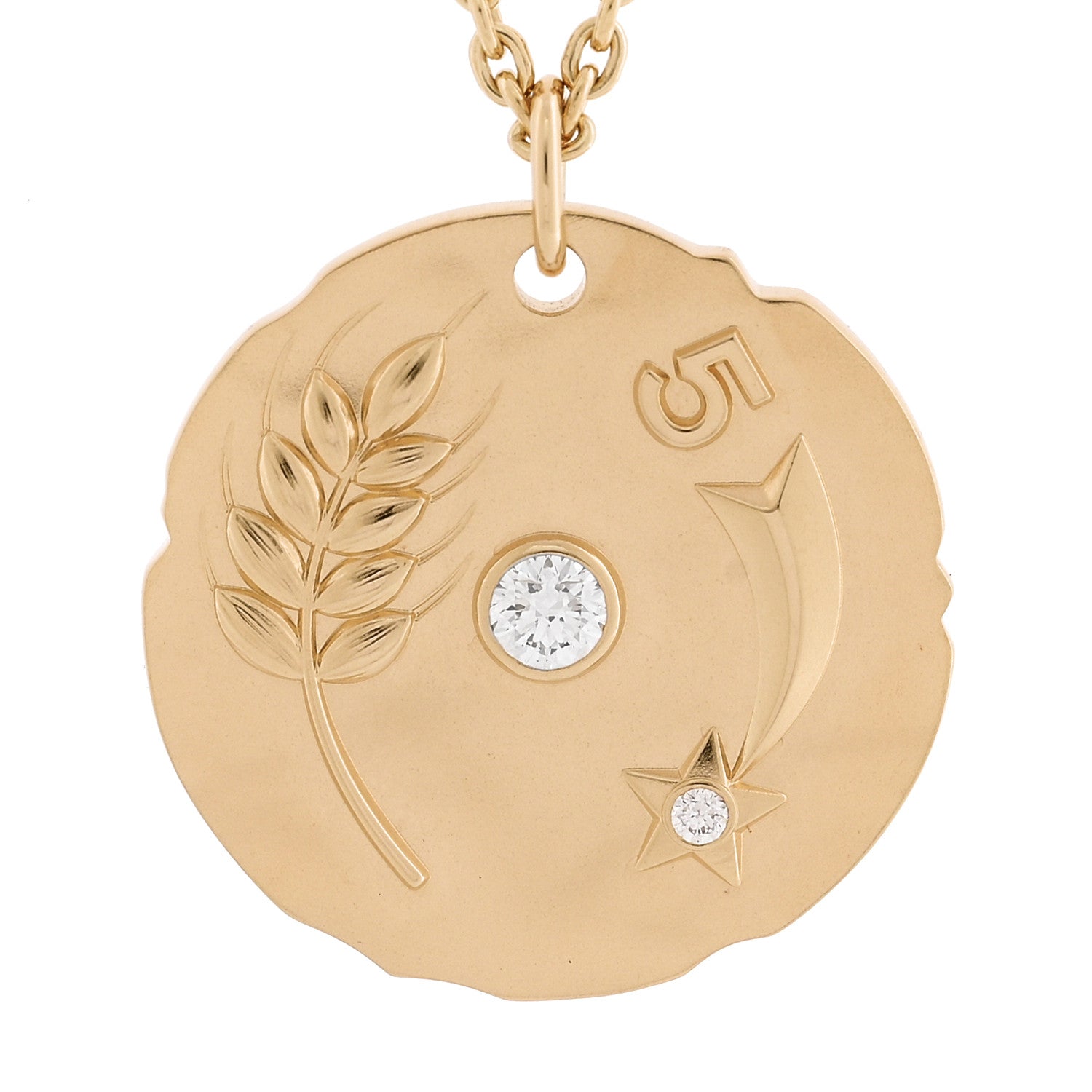18K Yellow Gold Diamond Talismans Medal Pendant Necklace
