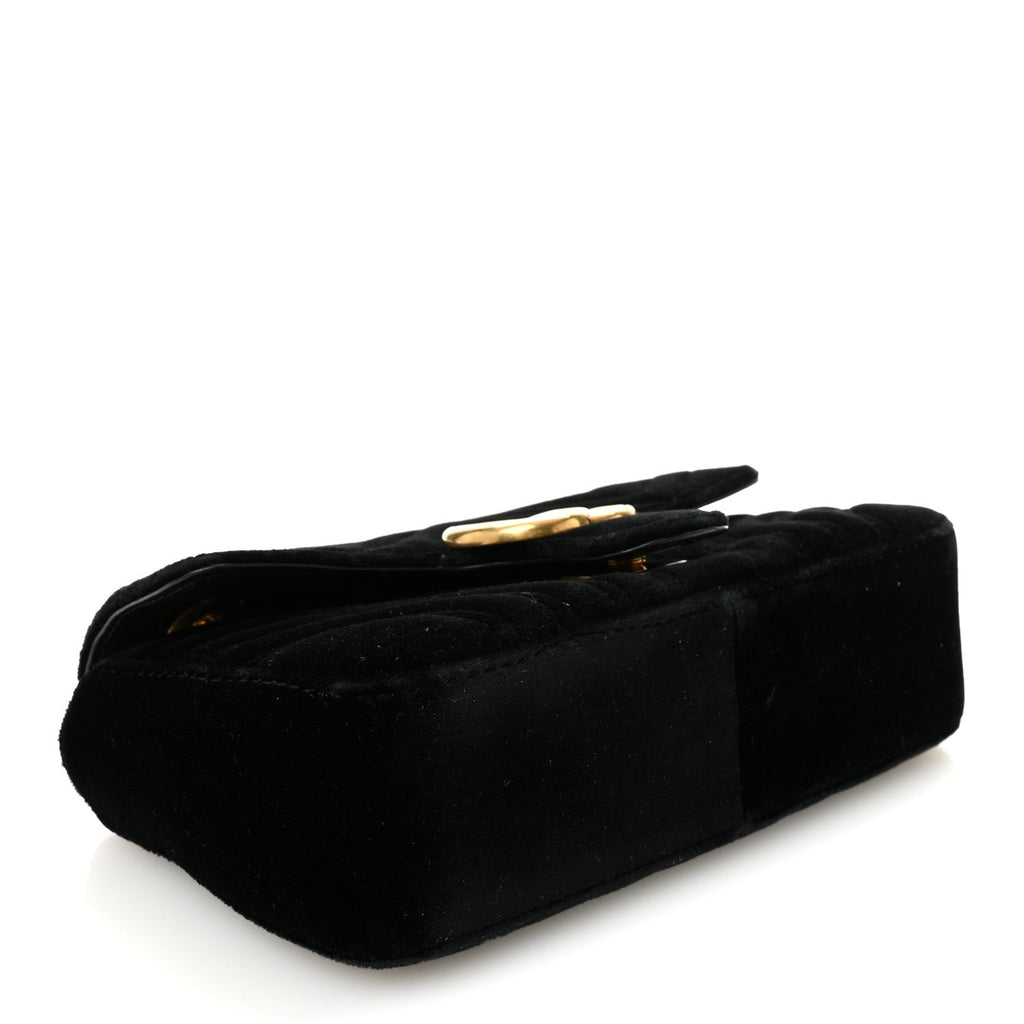Gucci Velvet Matelasse Mini GG Marmont Shoulder Bag Black