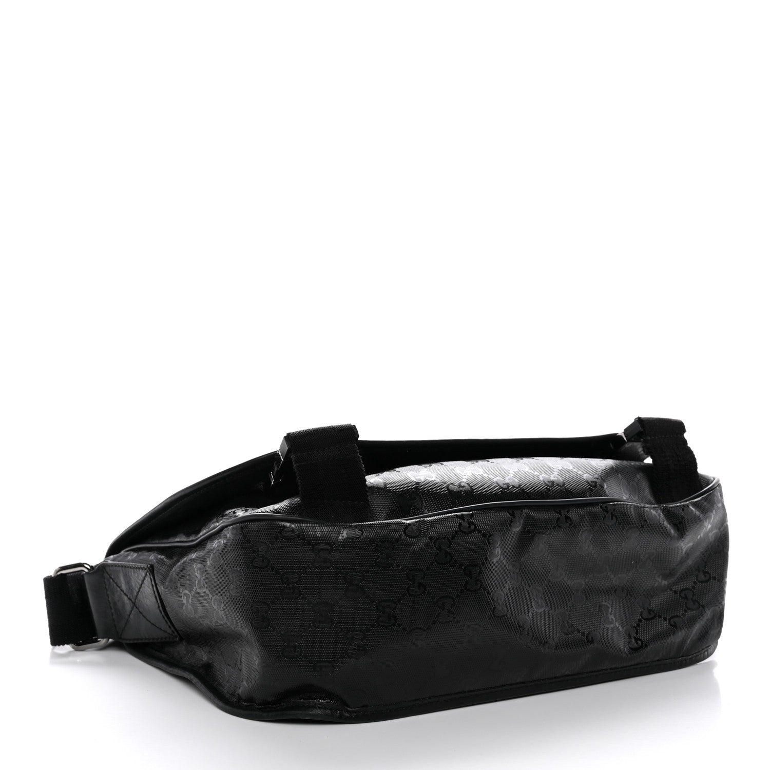 Gucci Imprime Monogram Medium Double Buckle Flap Messenger Bag Black