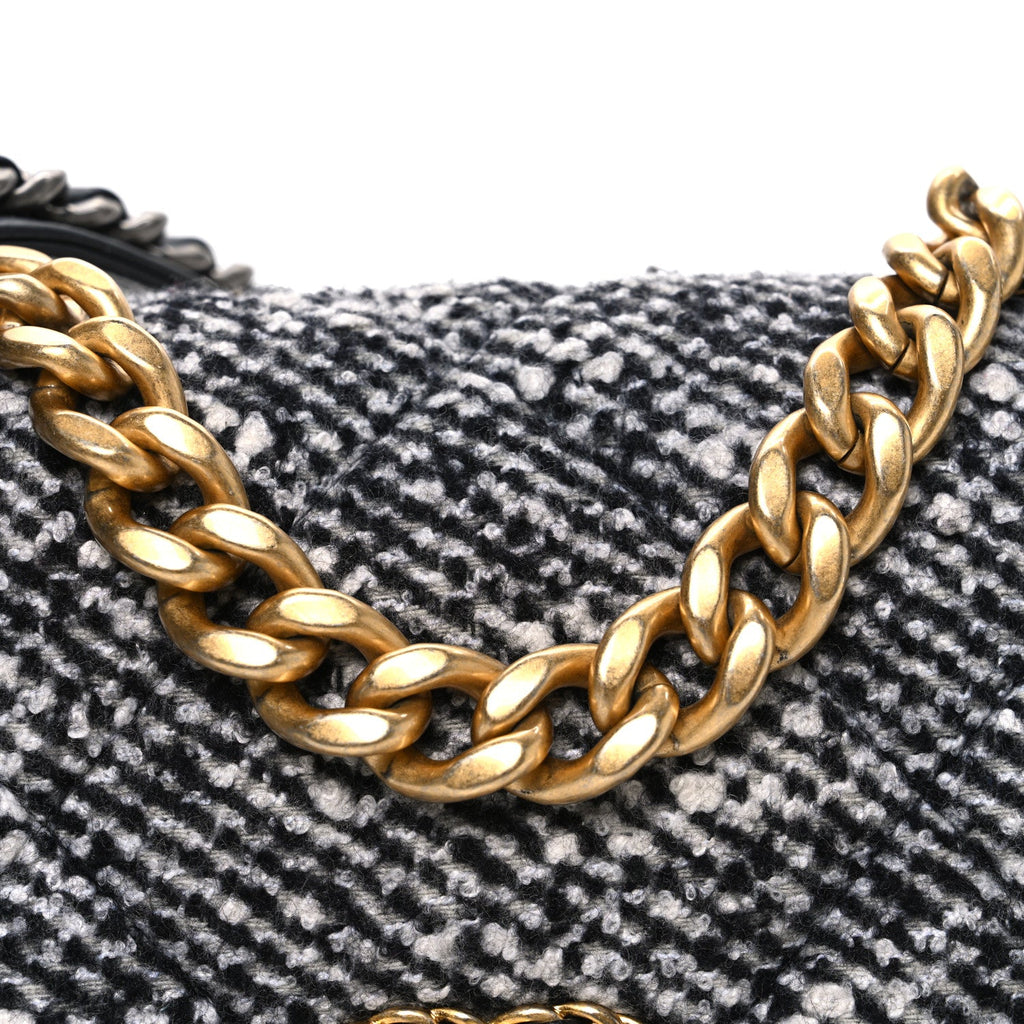 Chanel Tweed Quilted Medium Chanel 19 Flap Grey