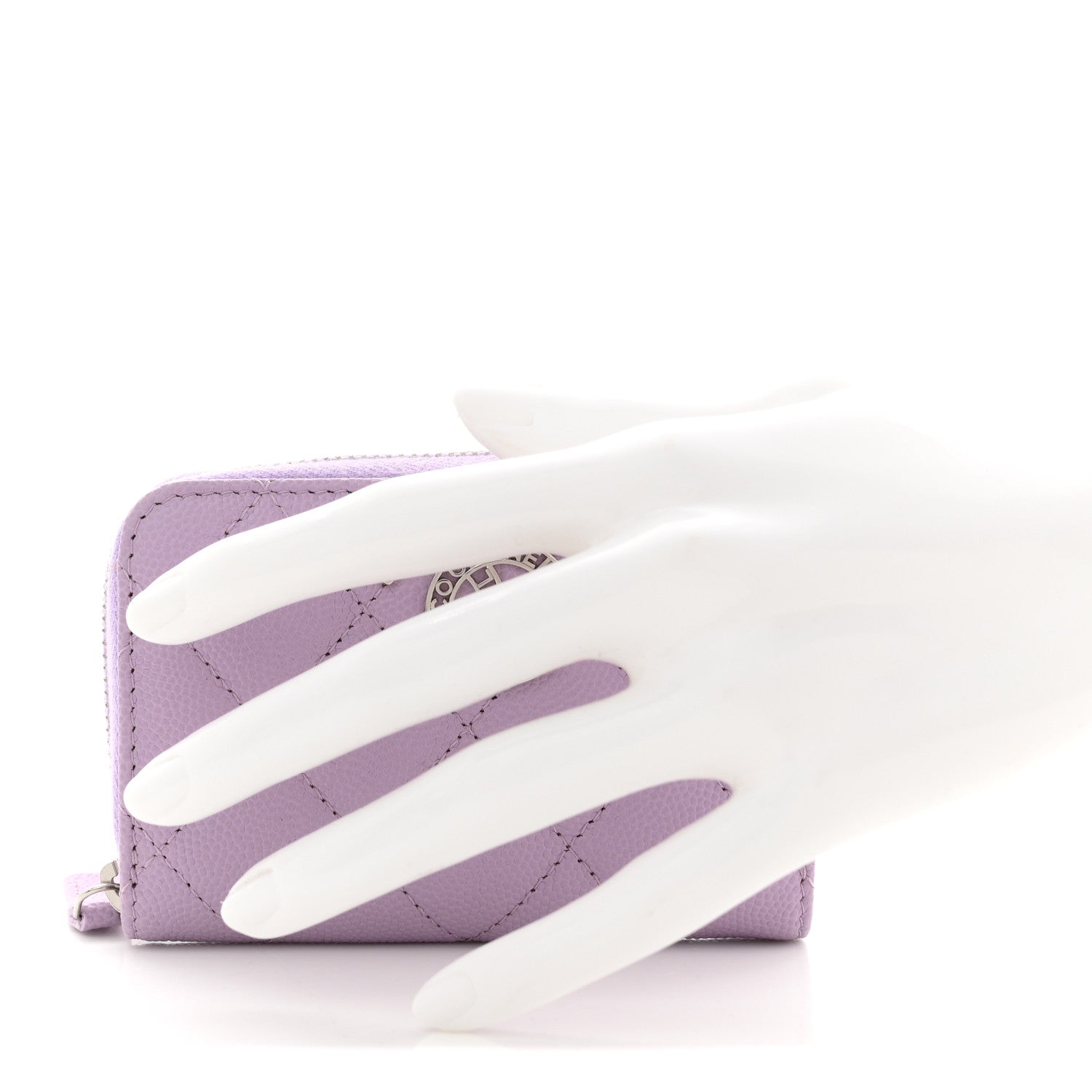 Caviar Quilted CC Logo Zip Coin Purse Purple