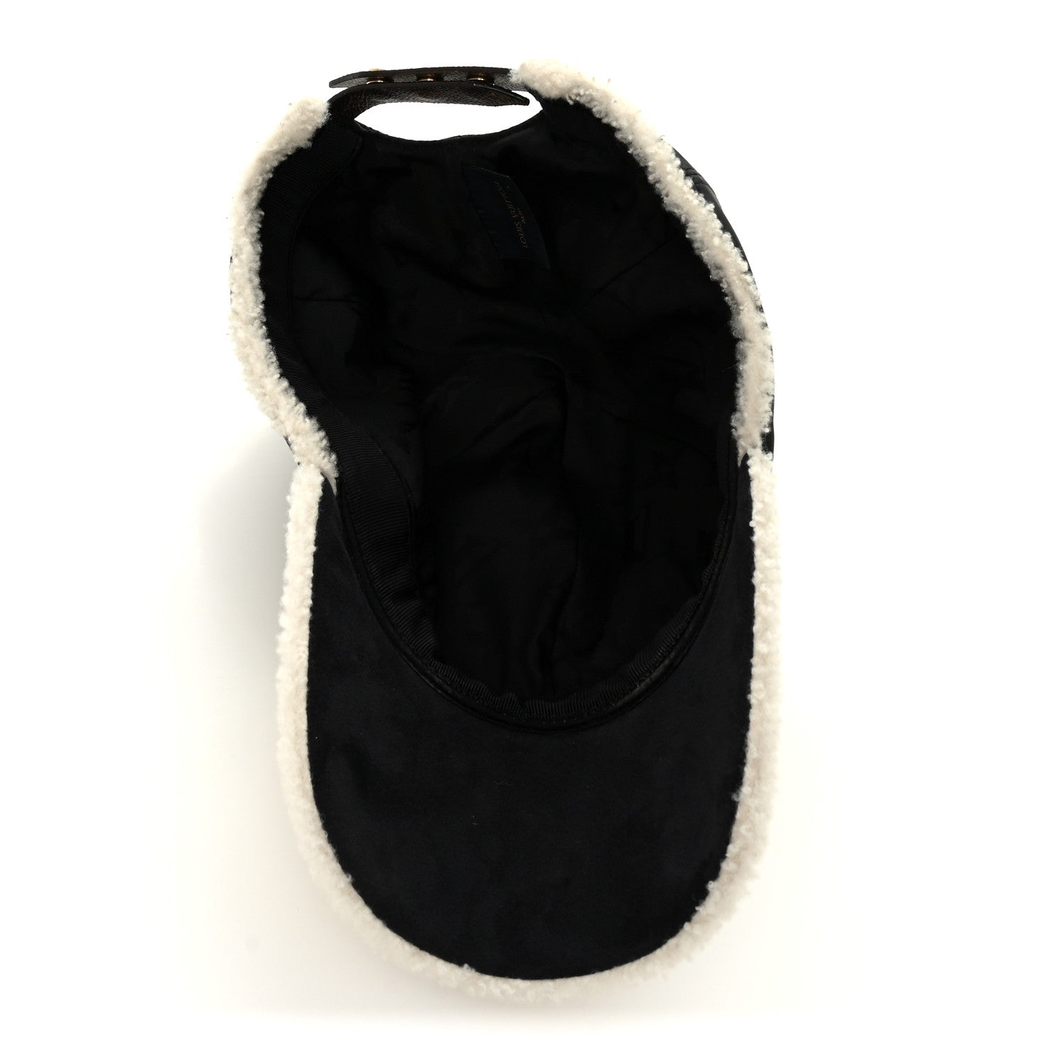 Louis Vuitton Calfskin Shearling Monogram Cap L Black