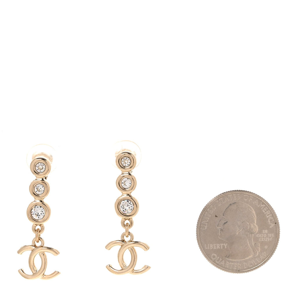 Crystal CC Drop Clip On Earrings Gold