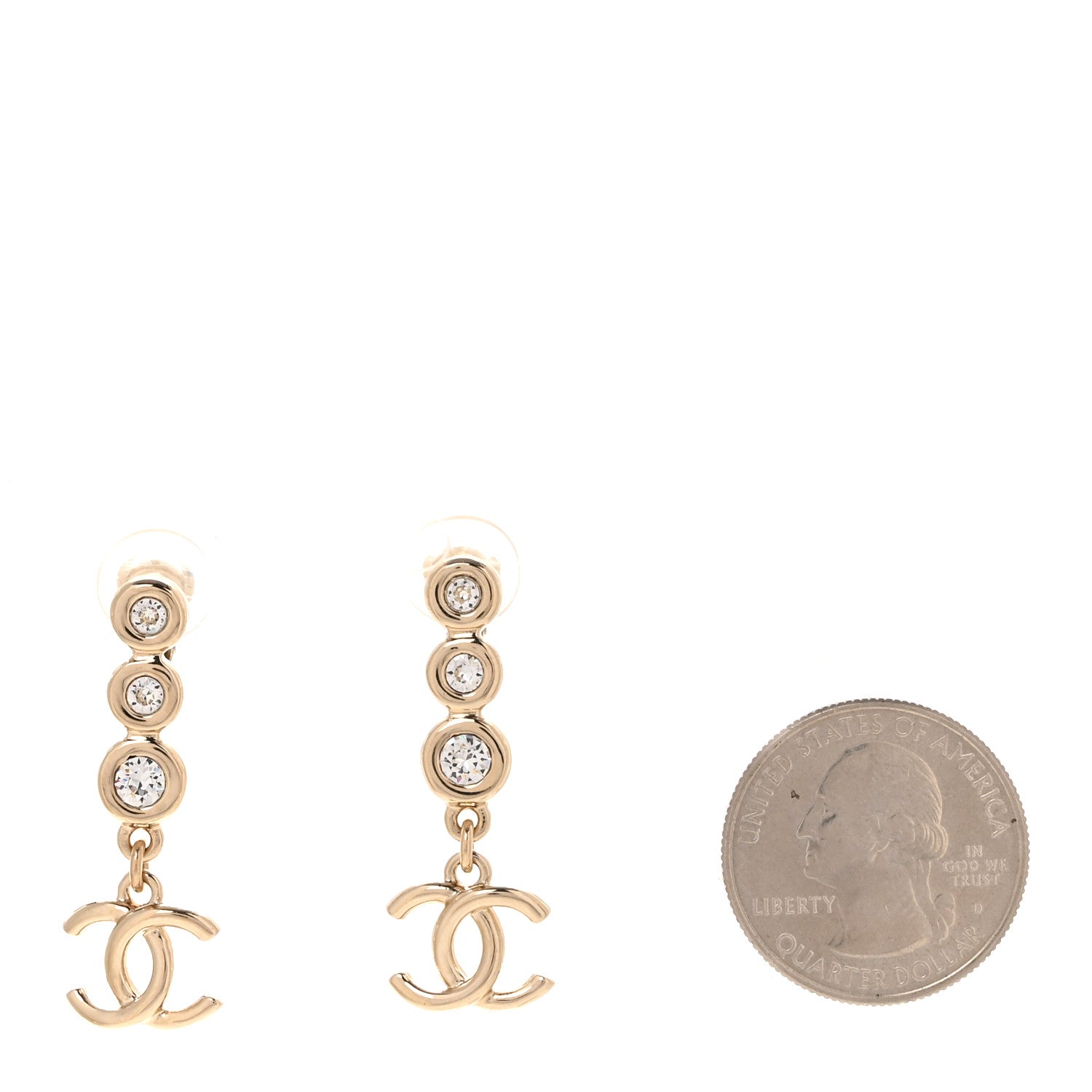 Crystal CC Drop Clip On Earrings Gold
