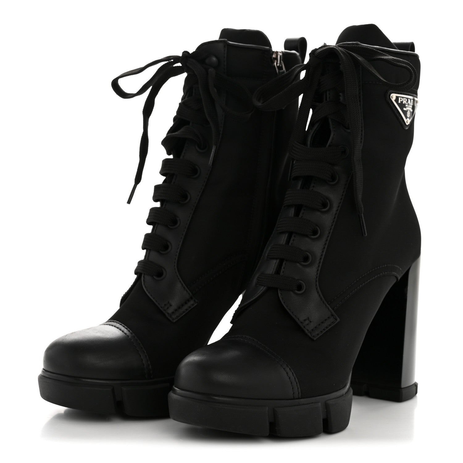 Prada Spazzolato Re-Nylon Metal Triangle Logo 110mm Ankle Boots 40 Black
