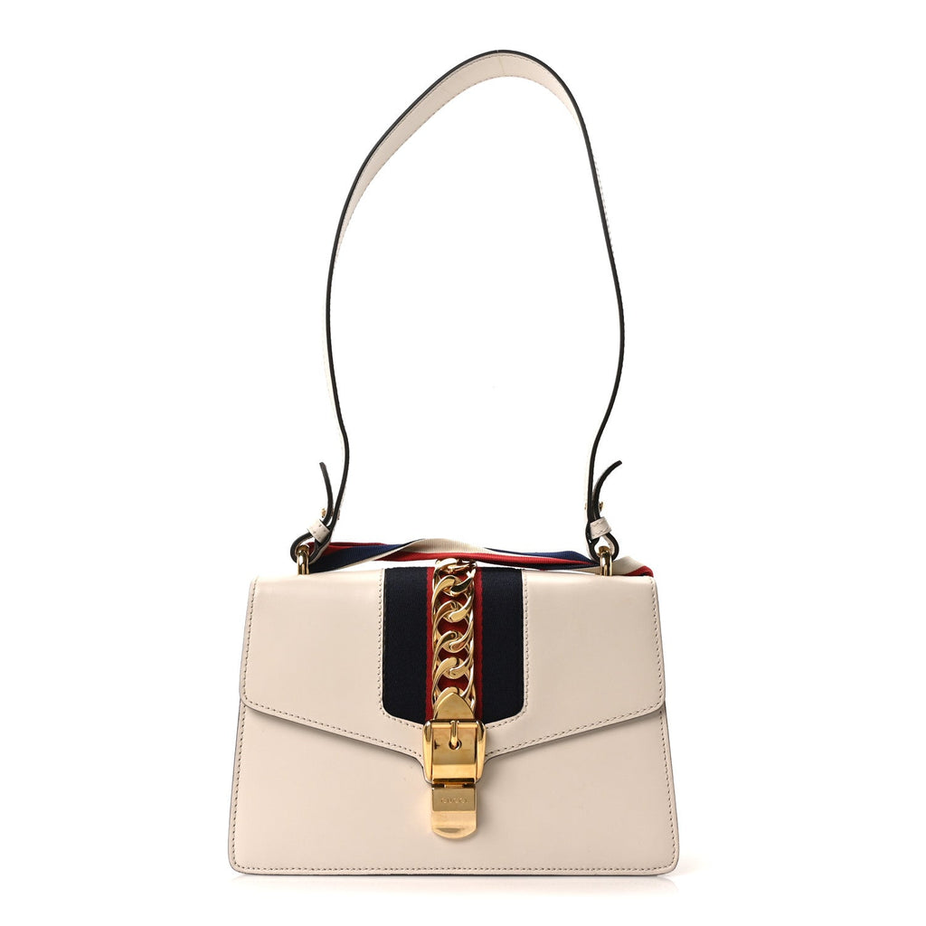 Gucci Calfskin Small Sylvie Shoulder Bag Off White