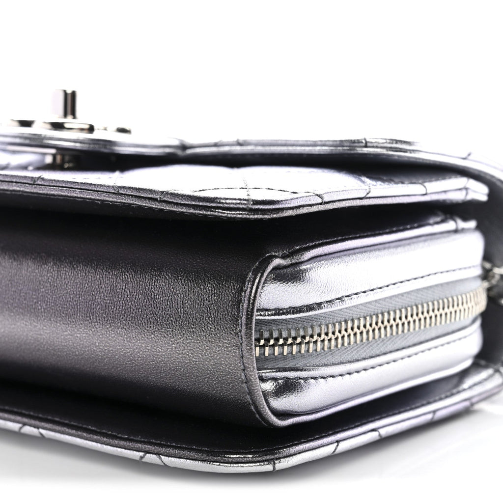 Chanel Metallic Lambskin Like A Wallet Flap Silvery Black