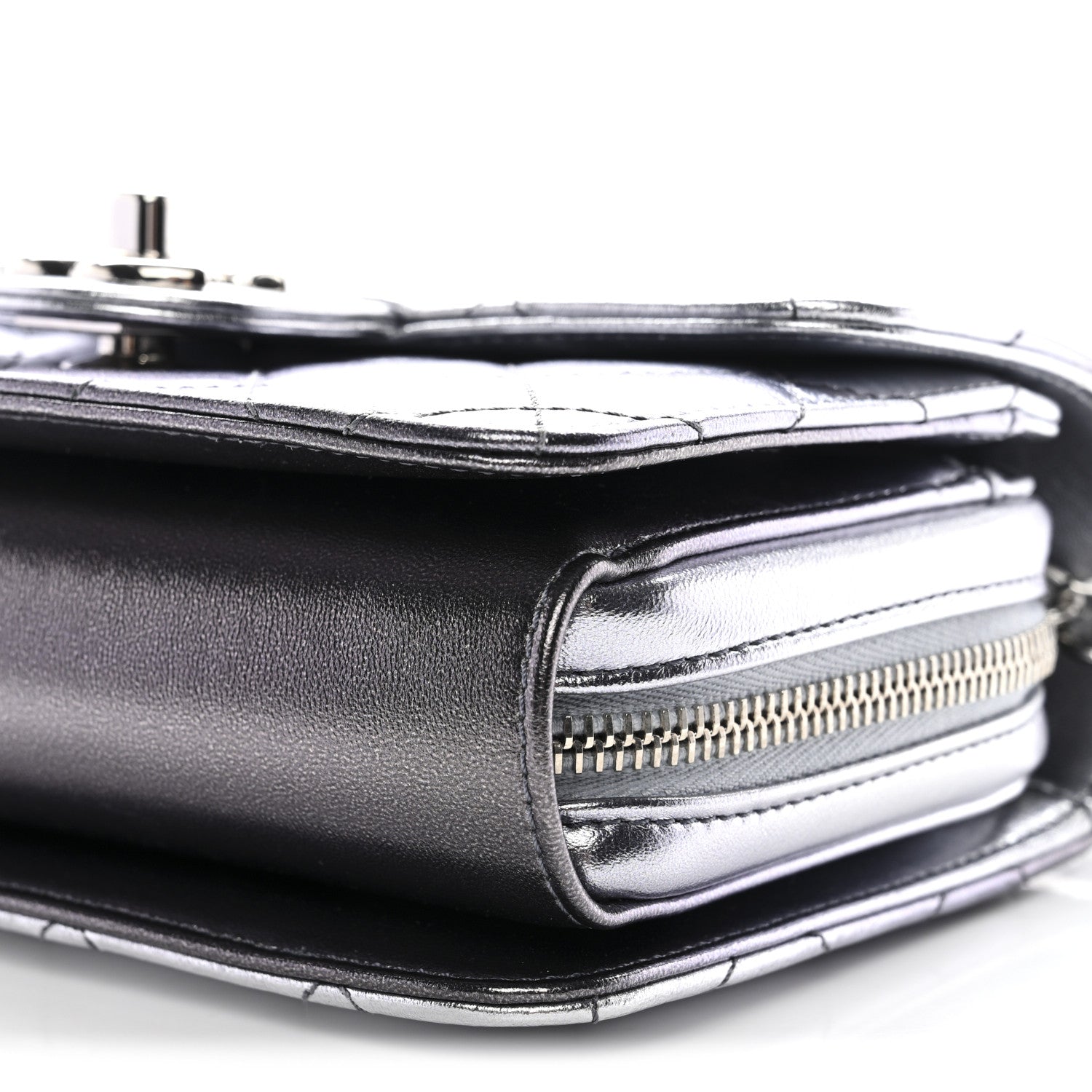 Chanel Metallic Lambskin Like A Wallet Flap Silvery Black