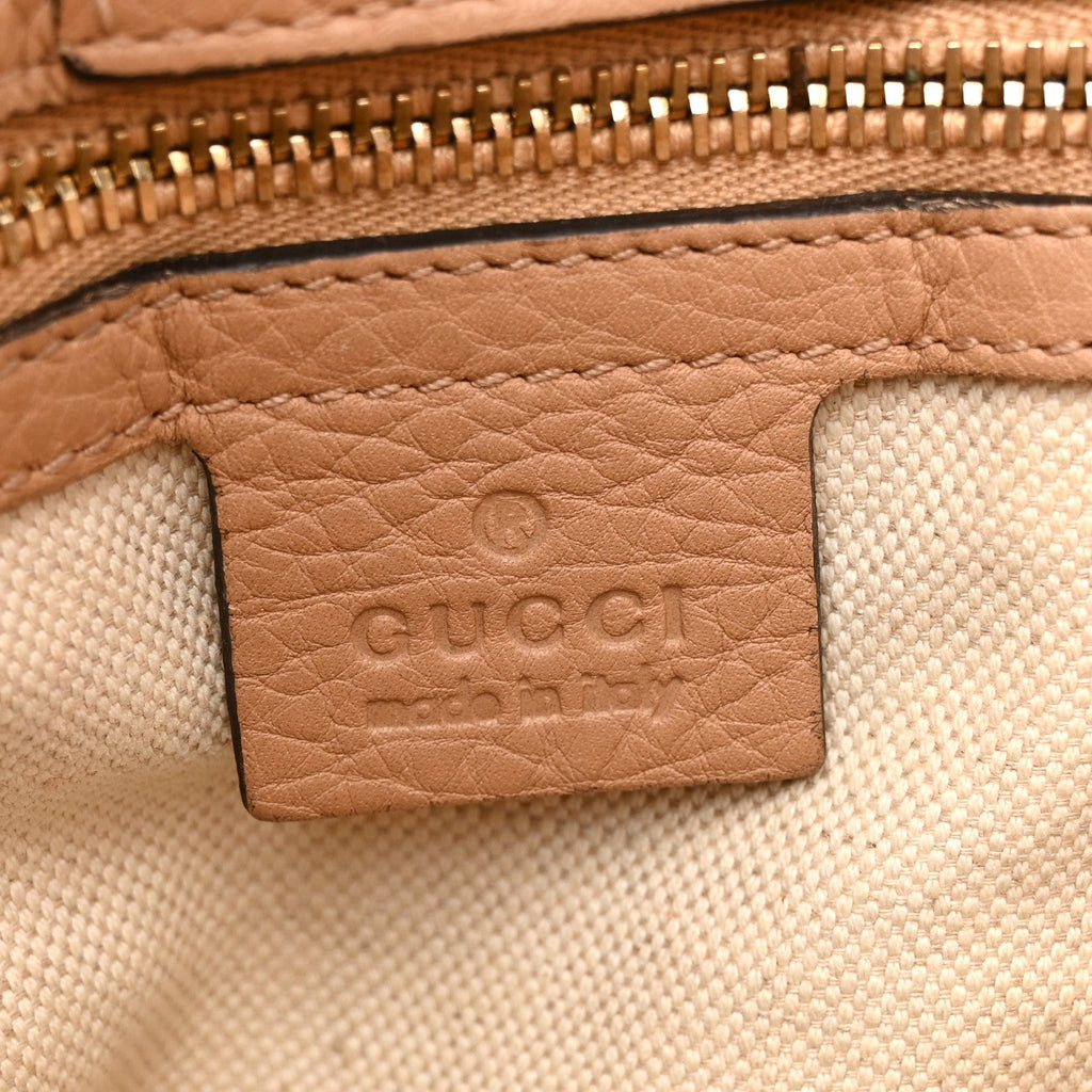 Gucci Pebbled Calfskin Medium Bamboo Shopper Tote Camelia