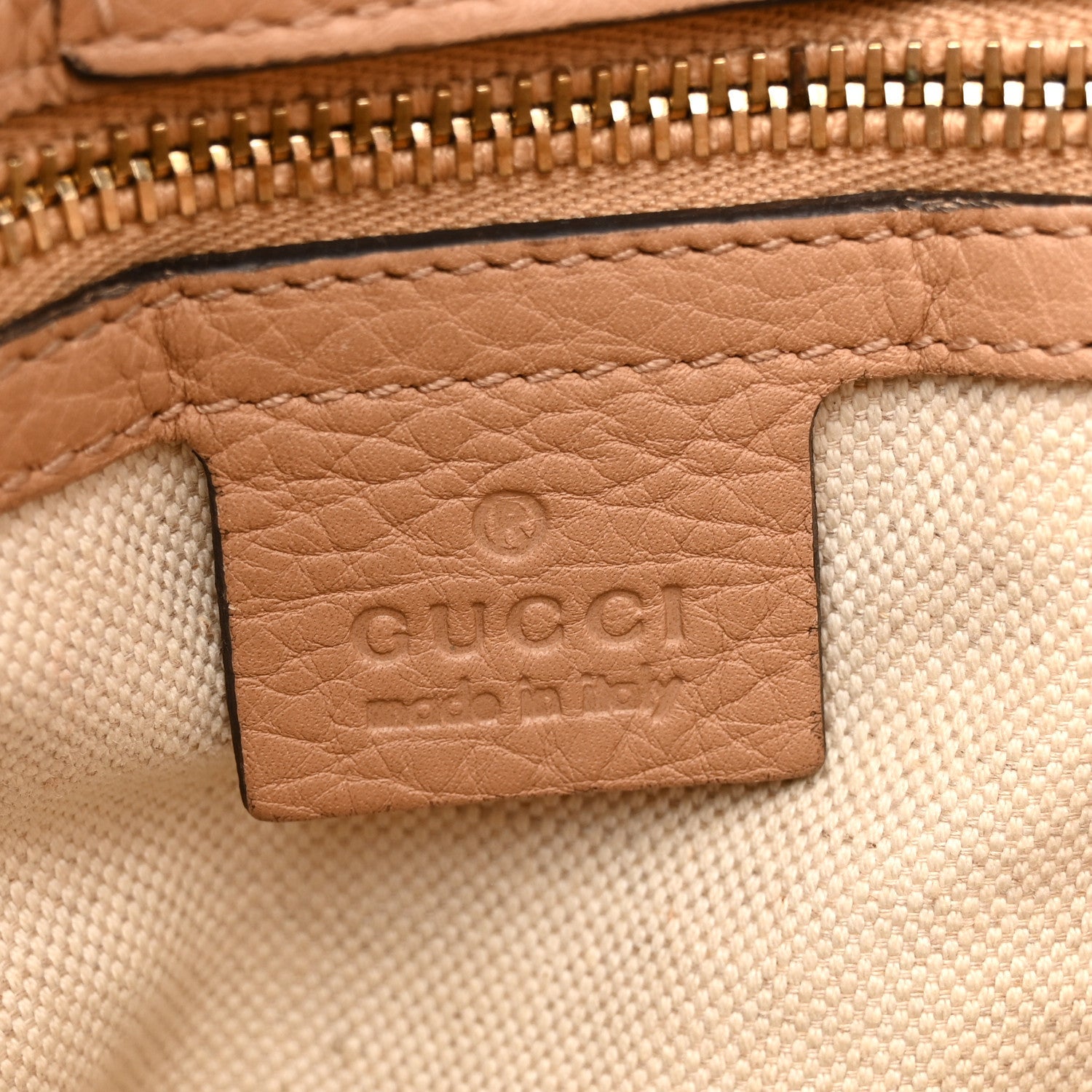 Gucci Pebbled Calfskin Medium Bamboo Shopper Tote Camelia