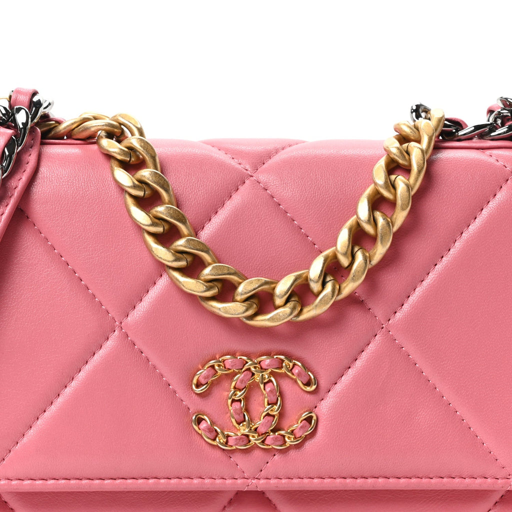 Chanel Lambskin Quilted Chanel 19 Wallet On Chain WOC Pink