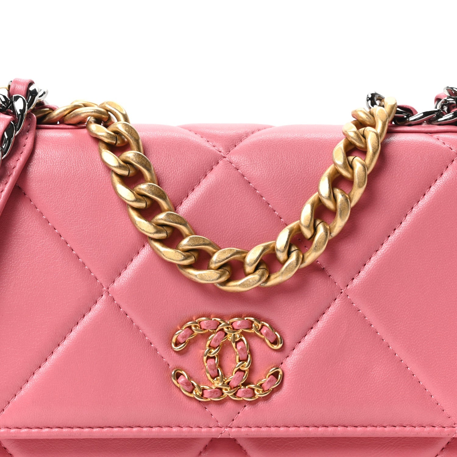 Chanel Lambskin Quilted Chanel 19 Wallet On Chain WOC Pink