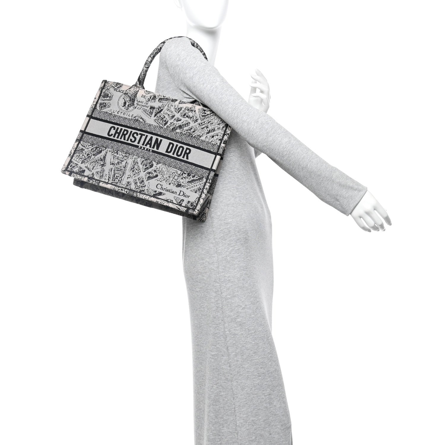 Christian Dior Canvas Embroidered Medium Plan De Paris Book Tote Grey Black