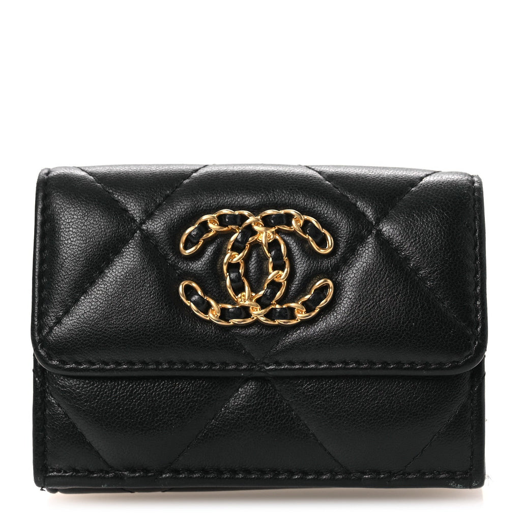 Lambskin Quilted Small Chanel 19 Flap Wallet Black