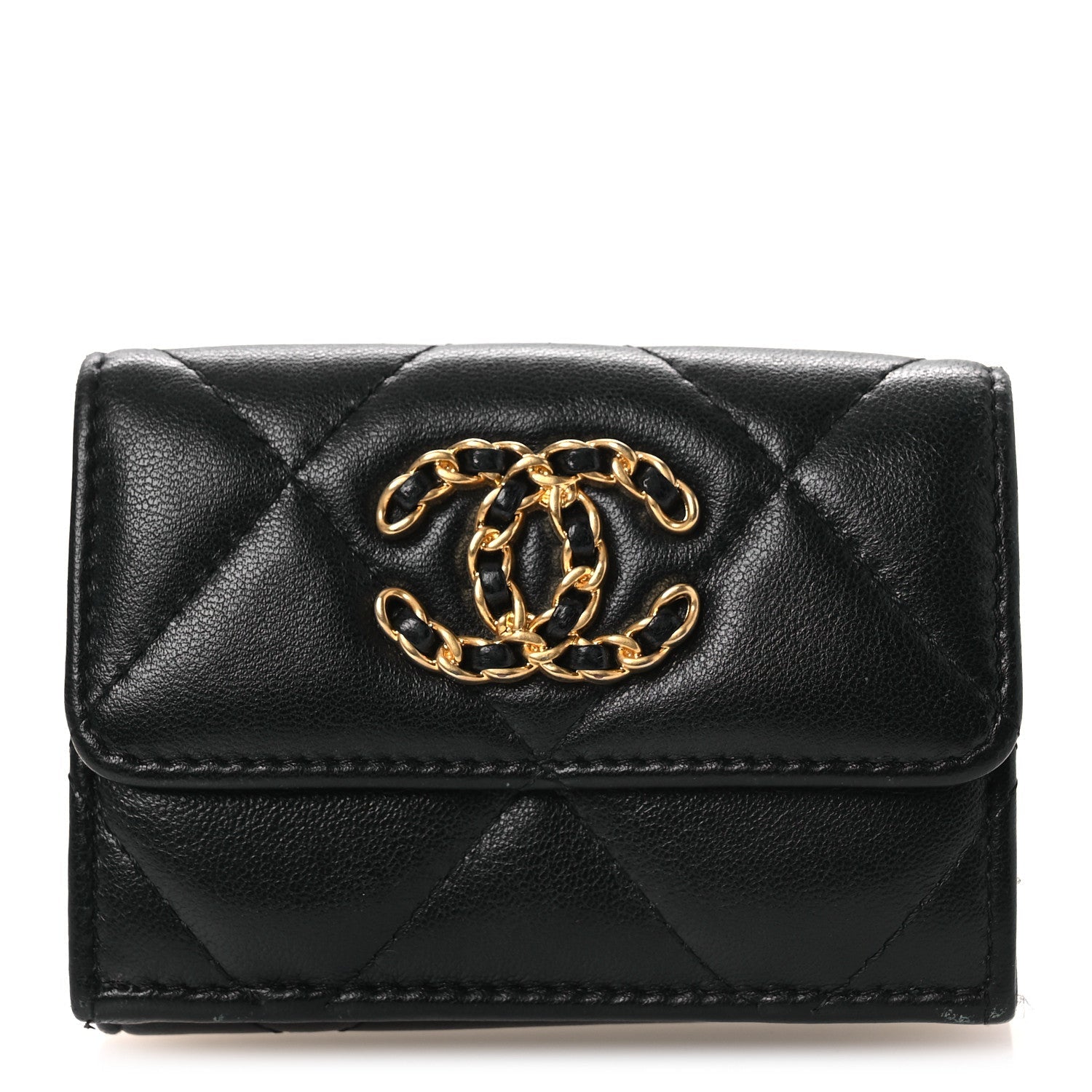 Lambskin Quilted Small Chanel 19 Flap Wallet Black