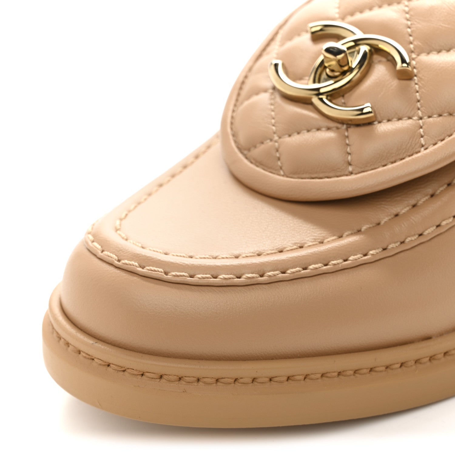 Lambskin Quilted CC Turnlock Mules 37.5 Light Beige