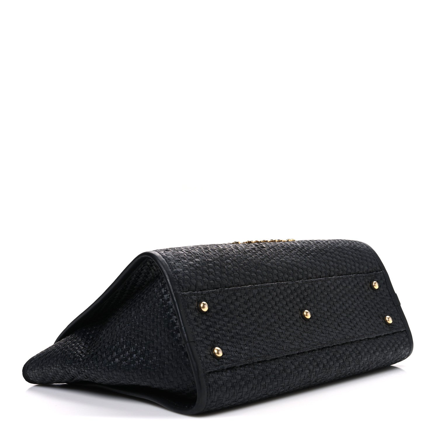 Chanel Straw Raffia Calfskin Chain Small Deauville Tote Black