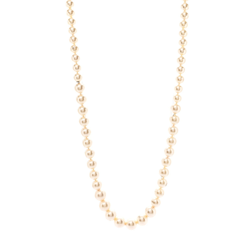 Graduated Pearl CC Long Necklace Gold
