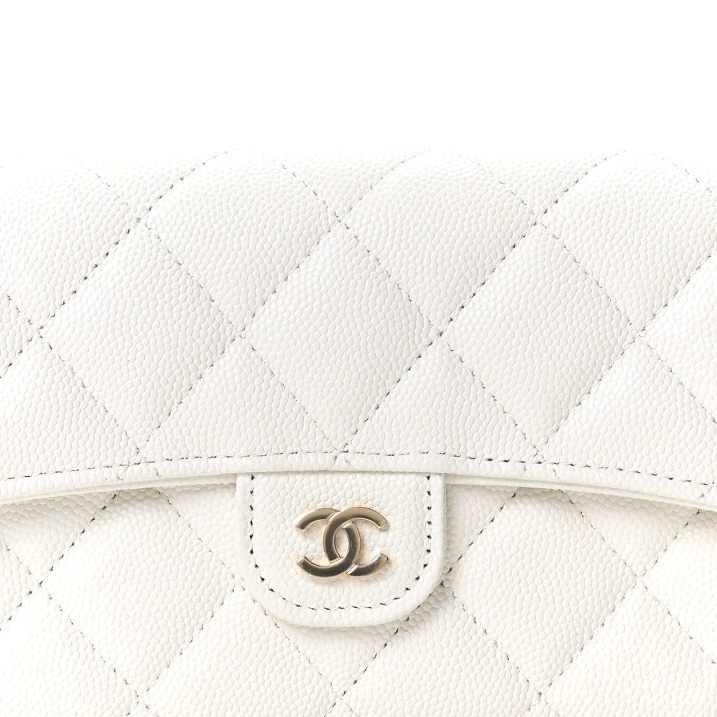 Caviar Quilted Large Gusset Flap Wallet White