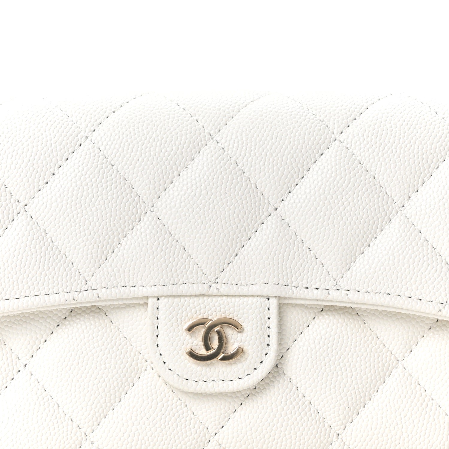 Caviar Quilted Large Gusset Flap Wallet White