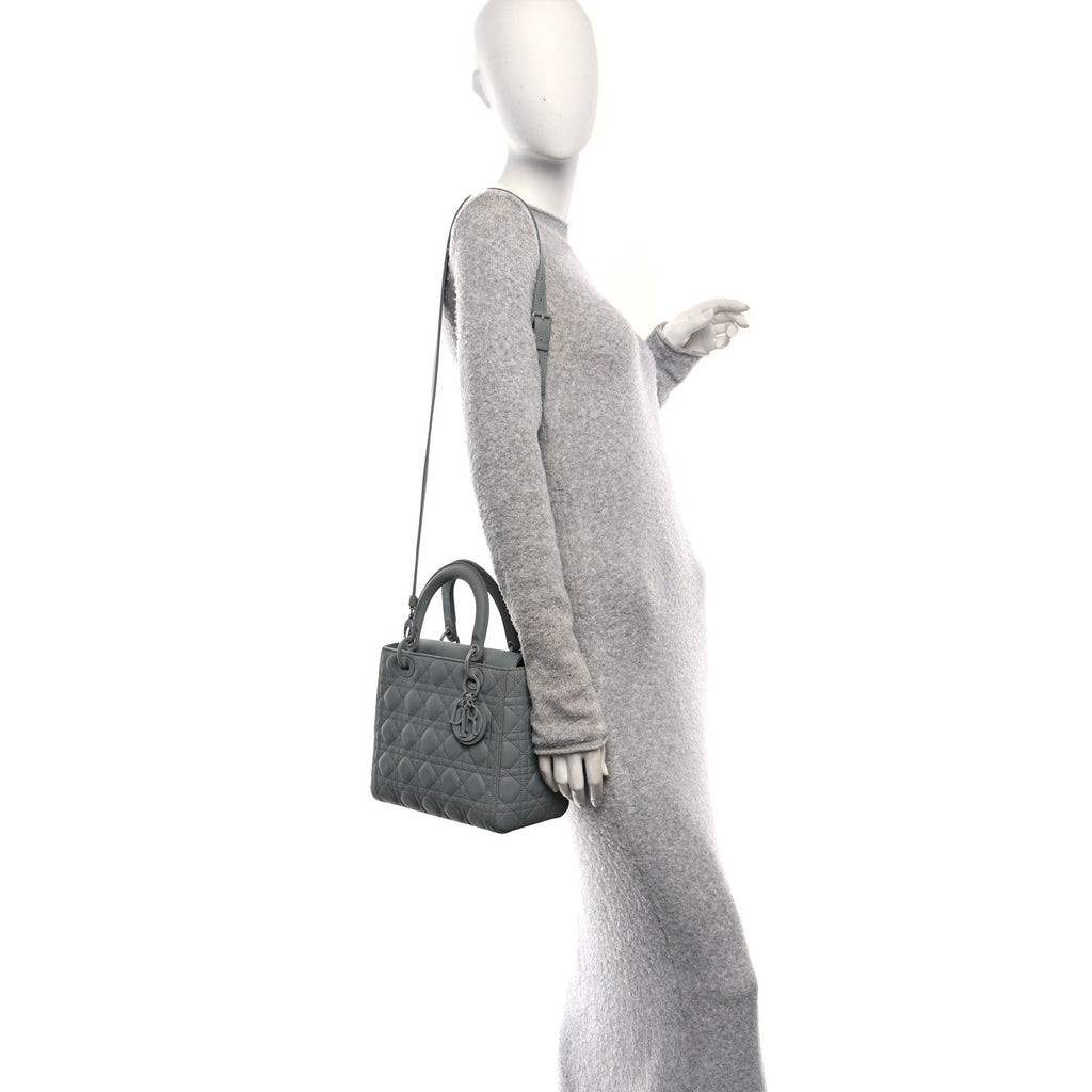 Christian Dior Ultra Matte Calfskin Cannage Medium Lady Dior Grey Stone