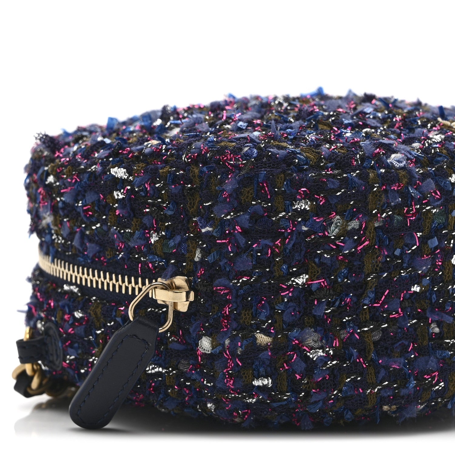 Chanel Tweed Quilted Round Clutch With Chain Multicolor