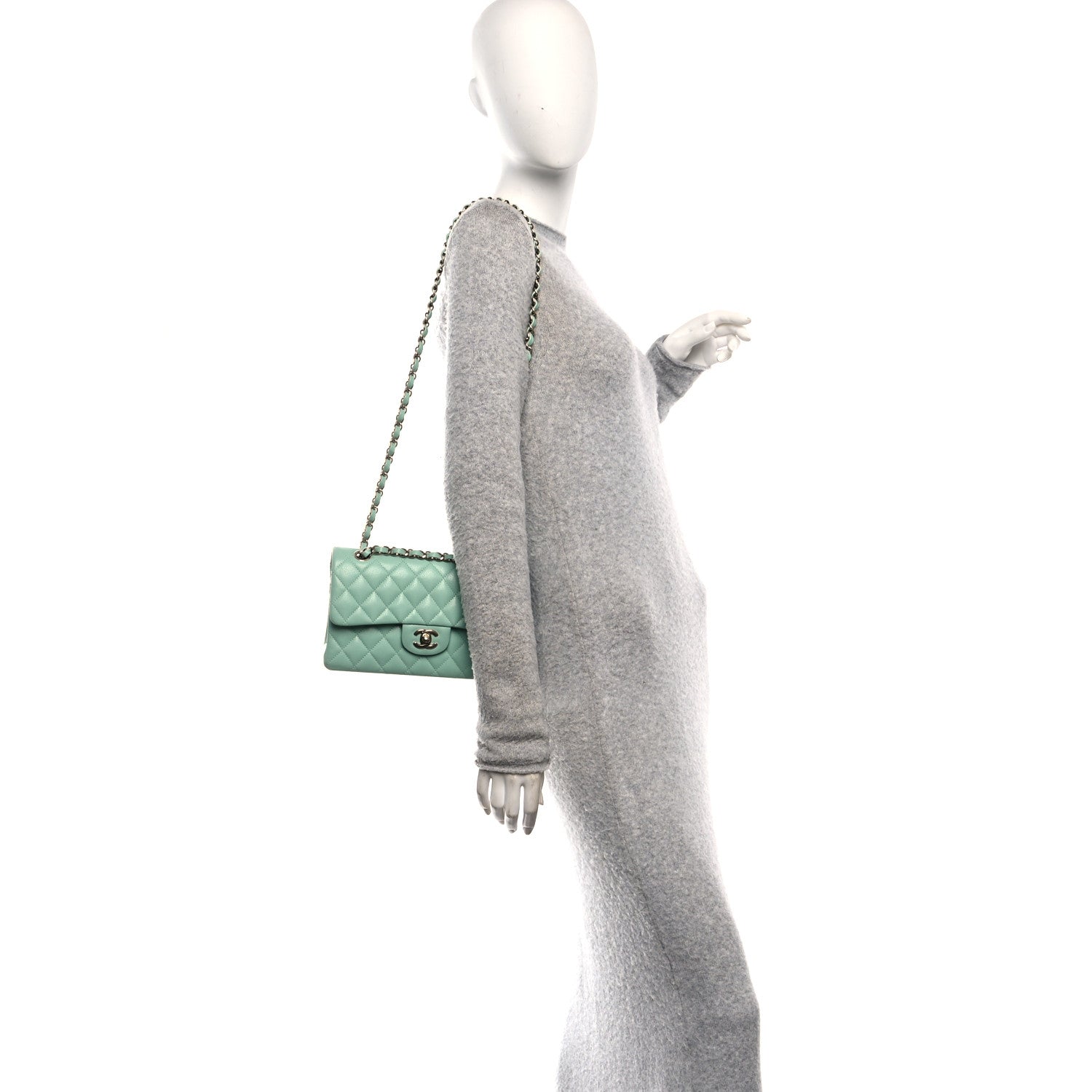 Chanel Caviar Quilted Small Double Flap Light Green