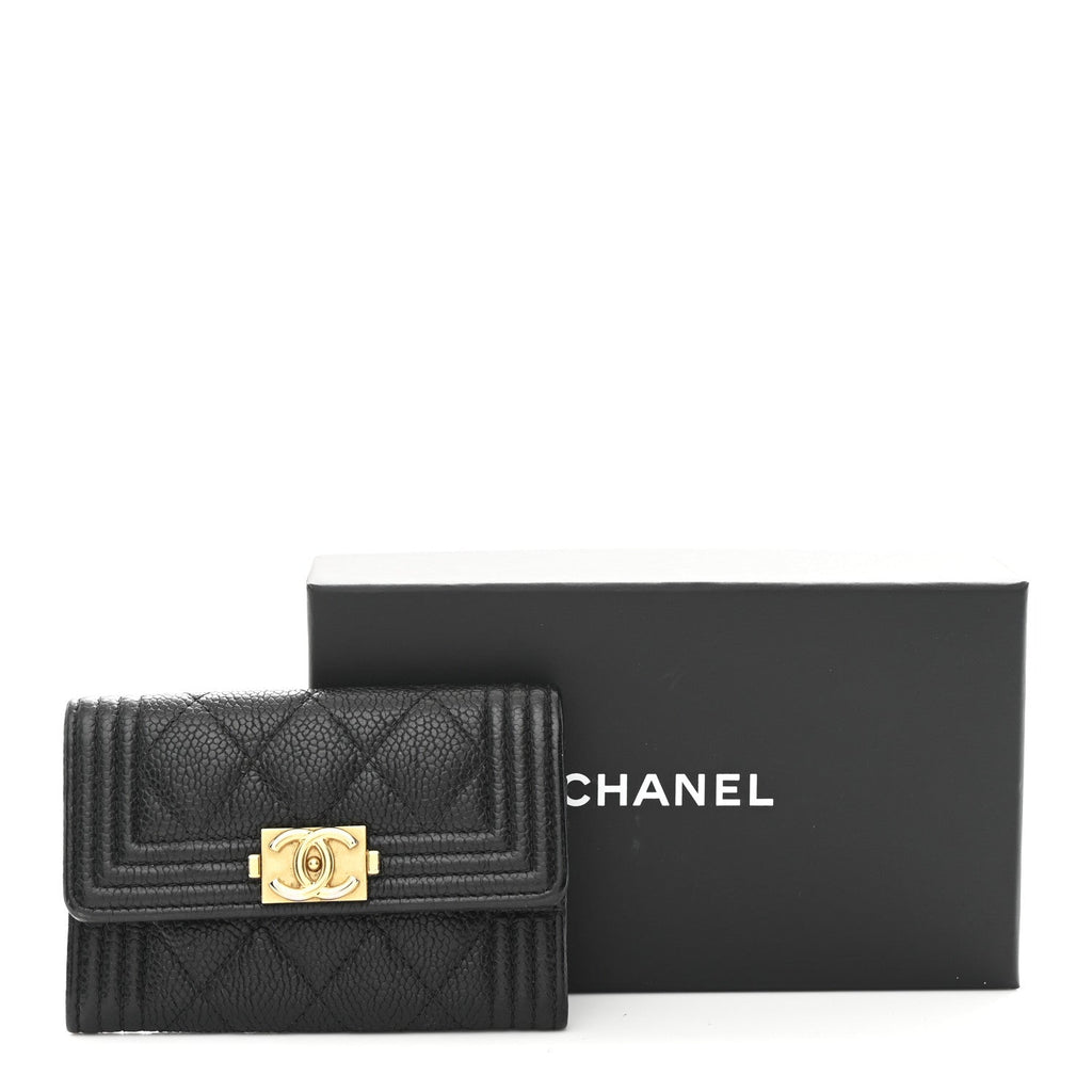 Caviar Quilted Boy Flap Card Holder Black