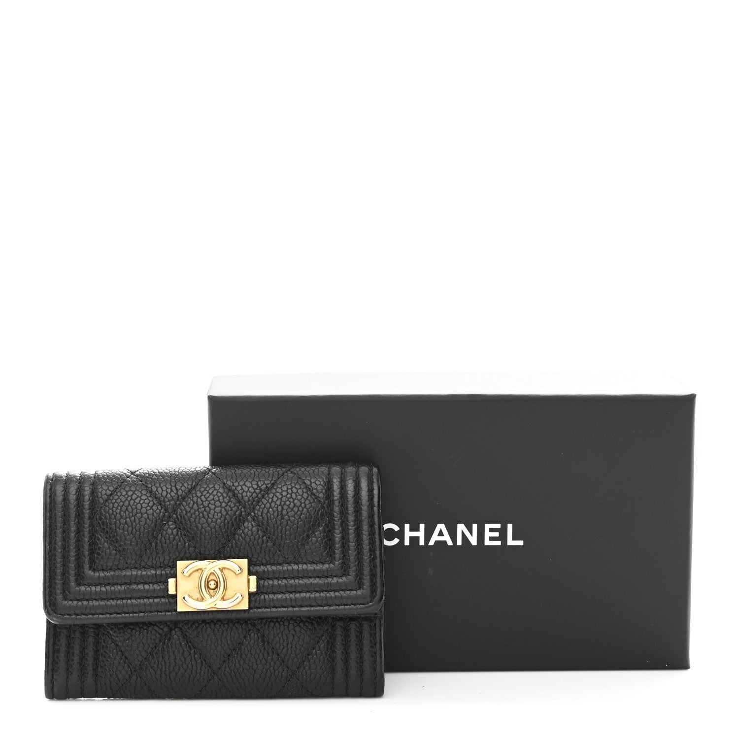 Caviar Quilted Boy Flap Card Holder Black