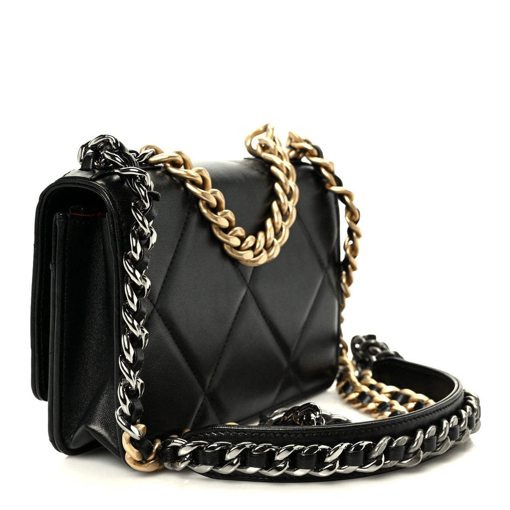 Chanel Lambskin Quilted Chanel 19 Wallet On Chain WOC Black