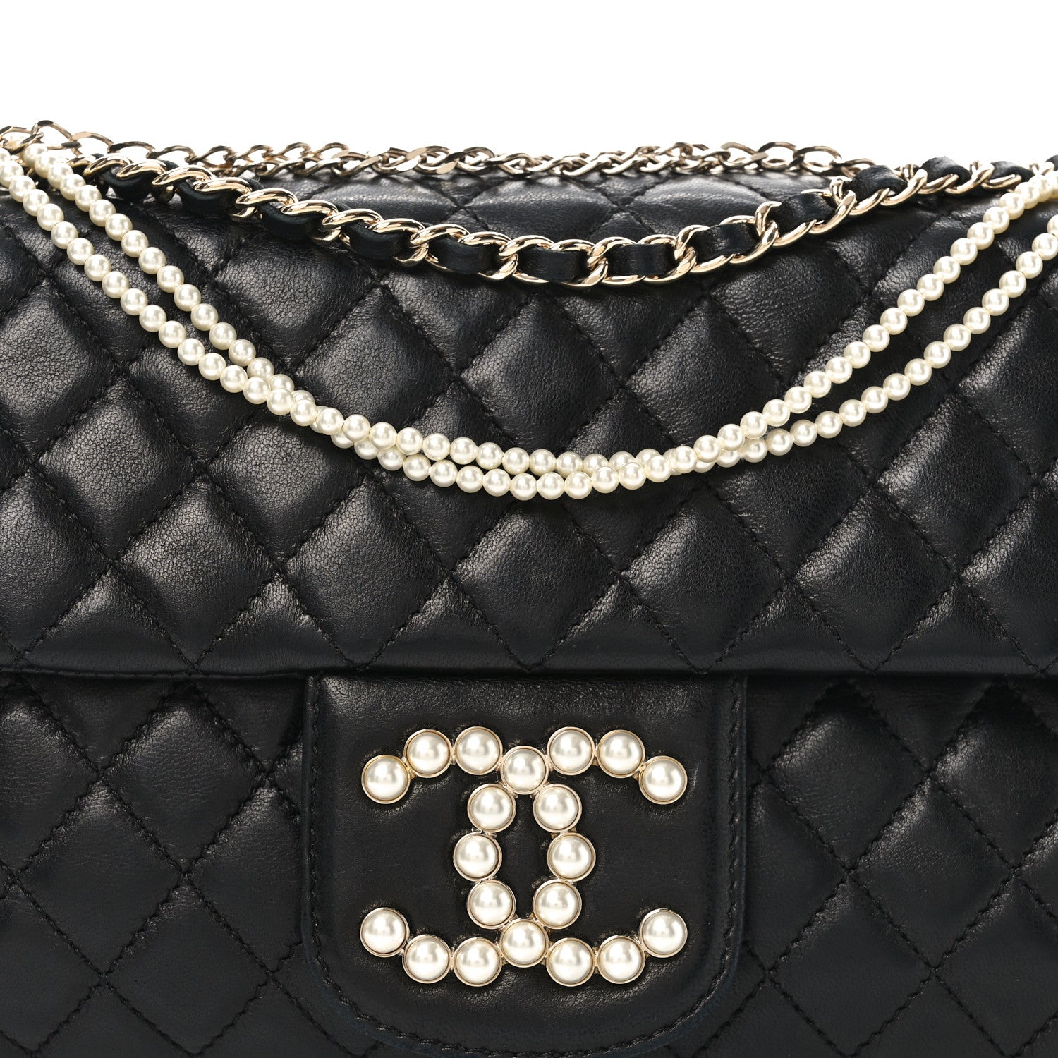 Chanel Lambskin Quilted Medium Westminster Pearl Flap Black
