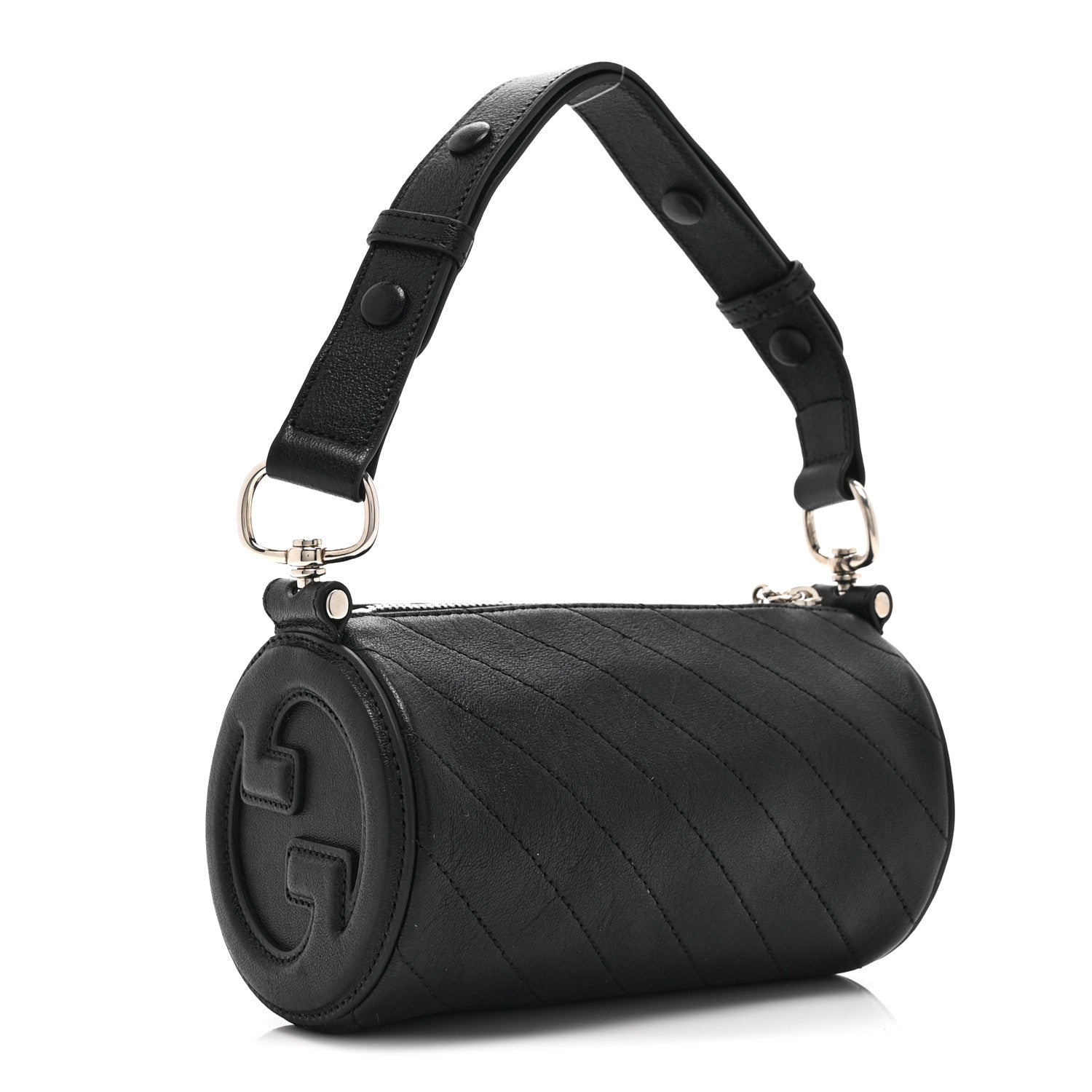 Gucci Sakai Be Green Calfskin Diagonal Stitched Mini Blondie Barrel Shoulder Bag Black