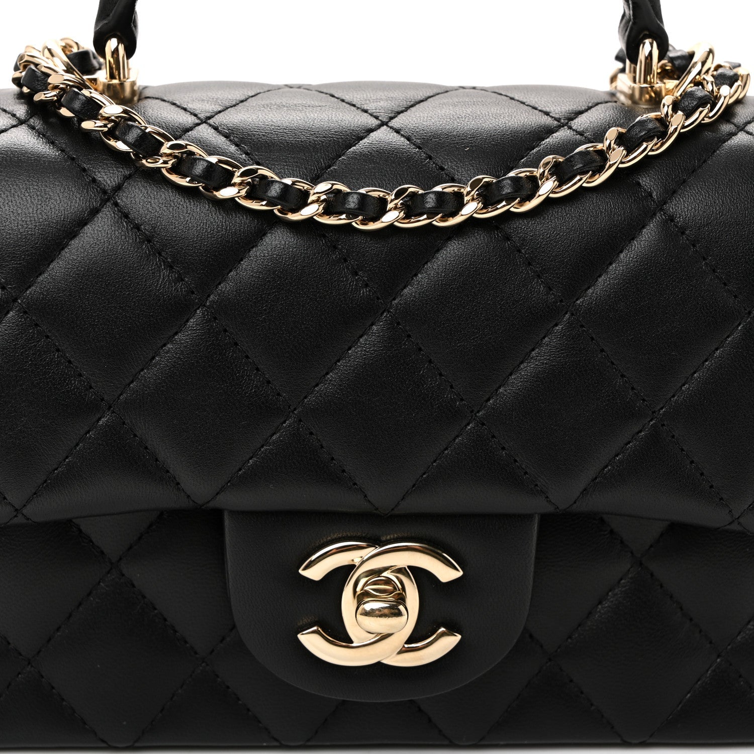 Chanel Lambskin Quilted Mini Top Handle Rectangular Flap Black